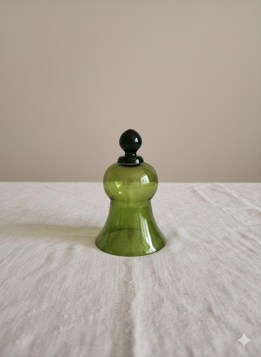 Vintage Hand Blown Glass Candle Snuffer, Mid Century Color Art Glass, vintage ornaments, Sculptural Modern Candle Accessory