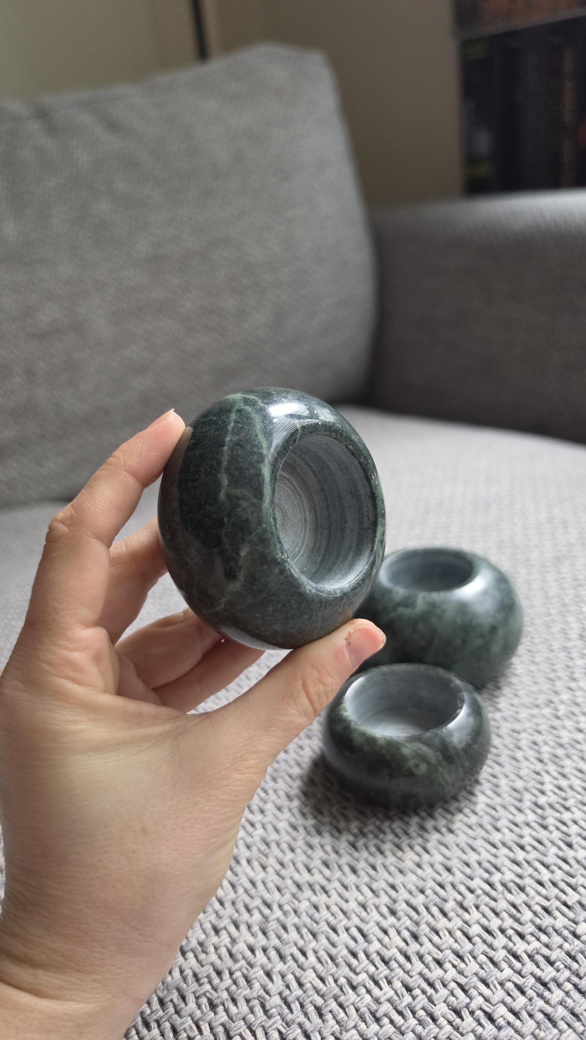 Set of 3 Green Stone Tealight Holders, Marble Candle Holders, Minimalist Natural Stone Decor, Small Candle Set - Image 11