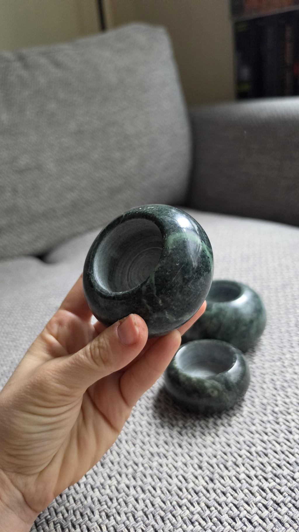 Set of 3 Green Stone Tealight Holders, Marble Candle Holders, Minimalist Natural Stone Decor, Small Candle Set - Image 10