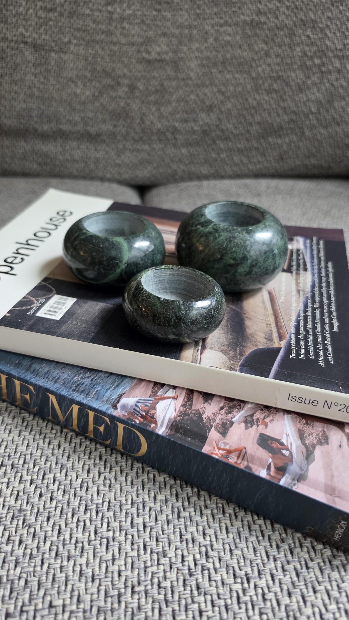 Set of 3 Green Stone Tealight Holders, Marble Candle Holders, Minimalist Natural Stone Decor, Small Candle Set - Image 15