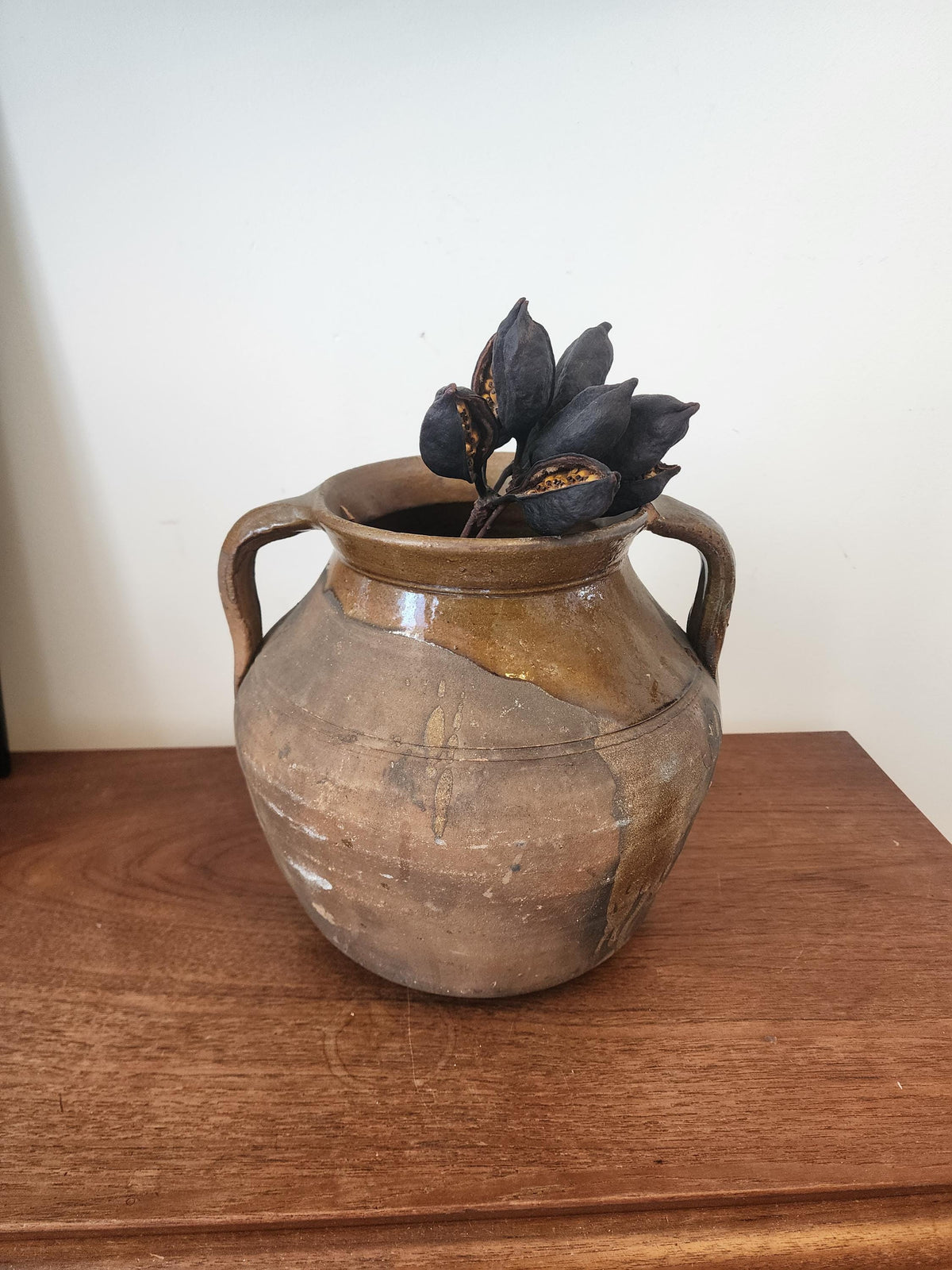 Antique Rustic Terracotta Pot with Handles, European Earthenware Vessel, Wabi Sabi Clay Jar, Primitive Farmhouse Decor, Aged Patina - Image 4