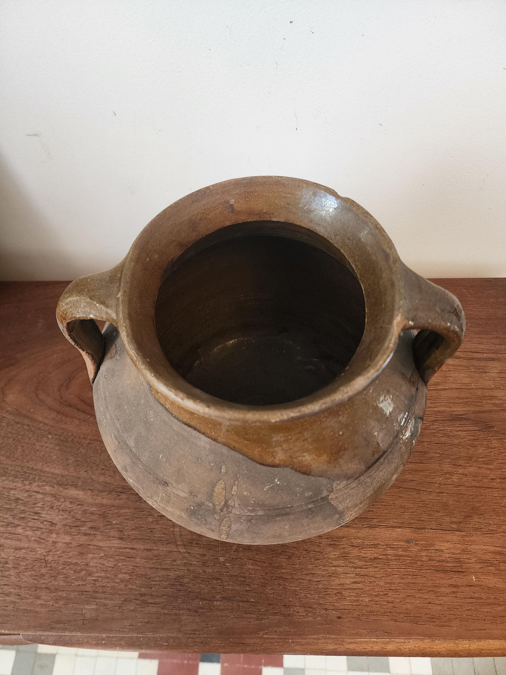 Antique Rustic Terracotta Pot with Handles, European Earthenware Vessel, Wabi Sabi Clay Jar, Primitive Farmhouse Decor, Aged Patina - Image 6