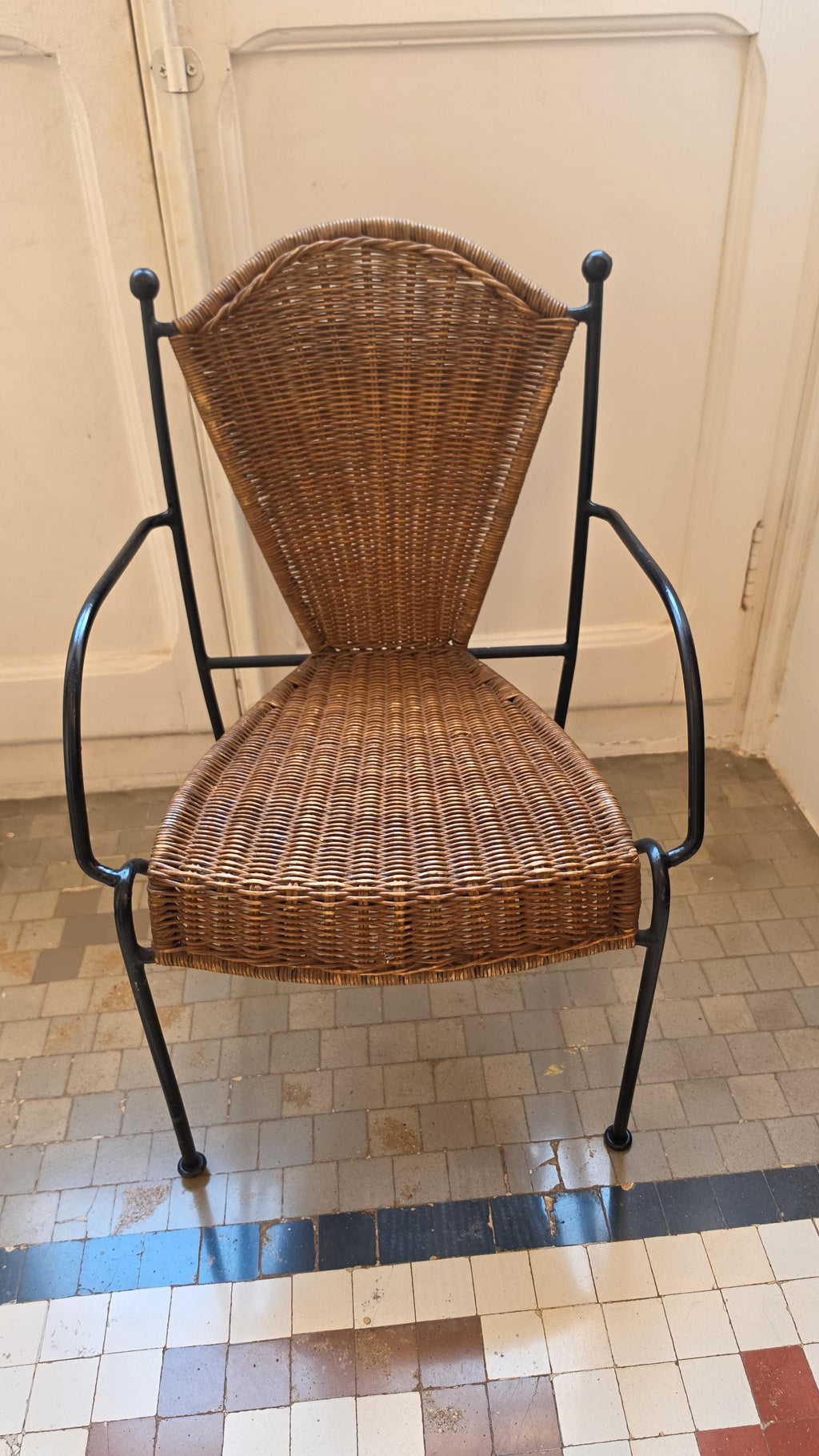Frederick Weinberg Child Chair 1960s Wicker Rattan Iron Mid Century Modern Kids Armchair - Image 3