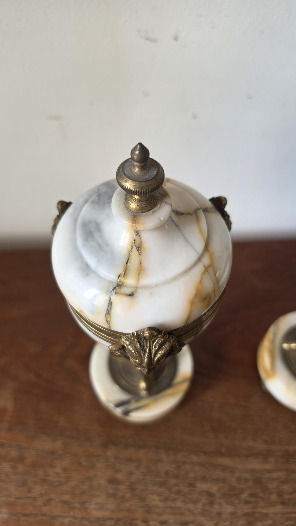 Pair Antique French Marble & Bronze Urns Neoclassical Cassolettes Empire Garniture Mantel Decor Lidded Decorative Urns - Image 5