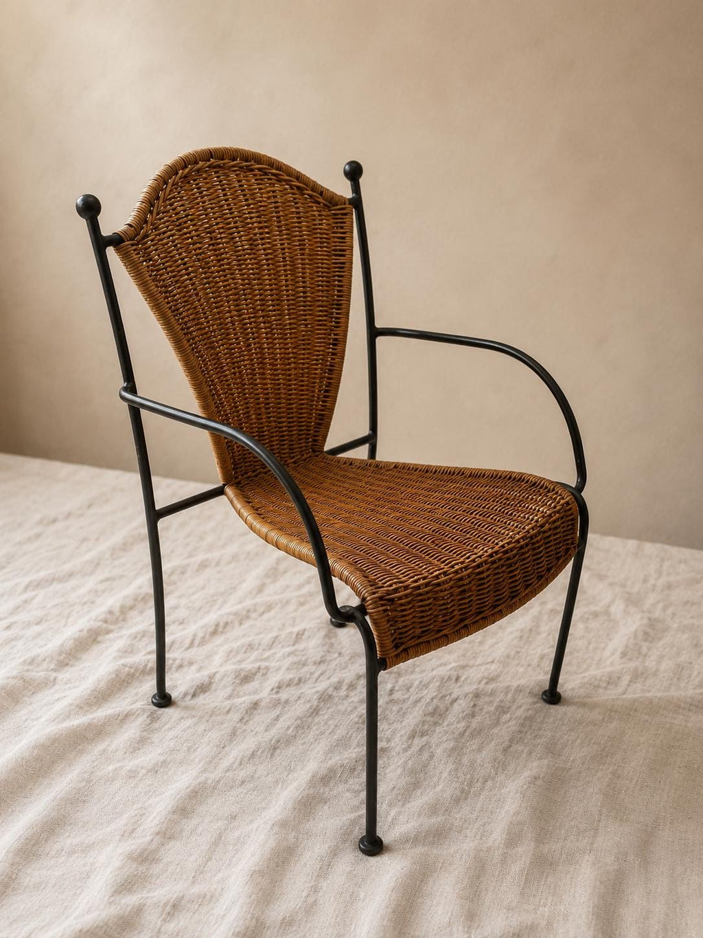 Frederick Weinberg Child Chair 1960s Wicker Rattan Iron Mid Century Modern Kids Armchair - Image 1