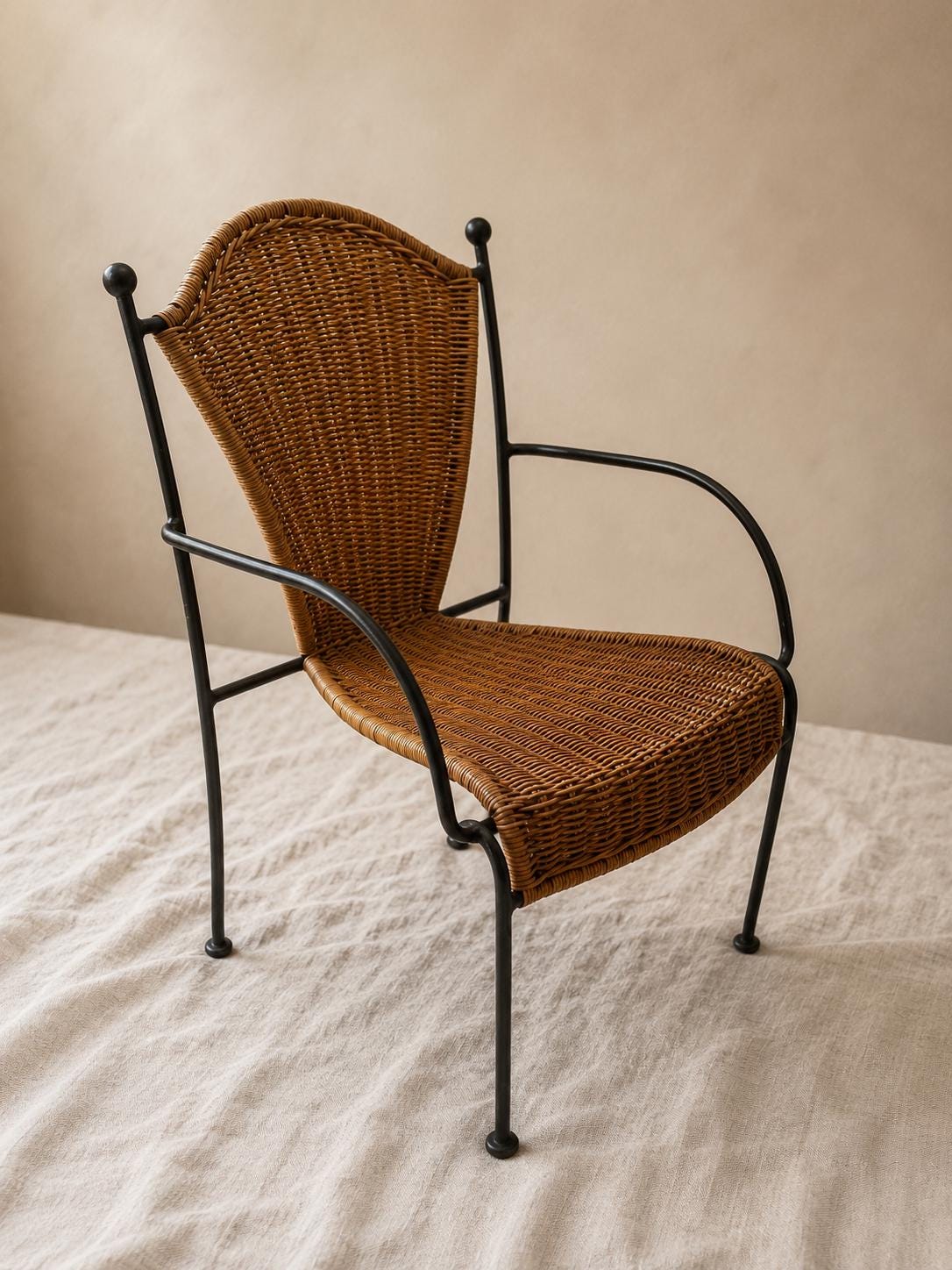 Frederick Weinberg Child Chair 1960s Wicker Rattan Iron Mid Century Modern Kids Armchair - Image 1