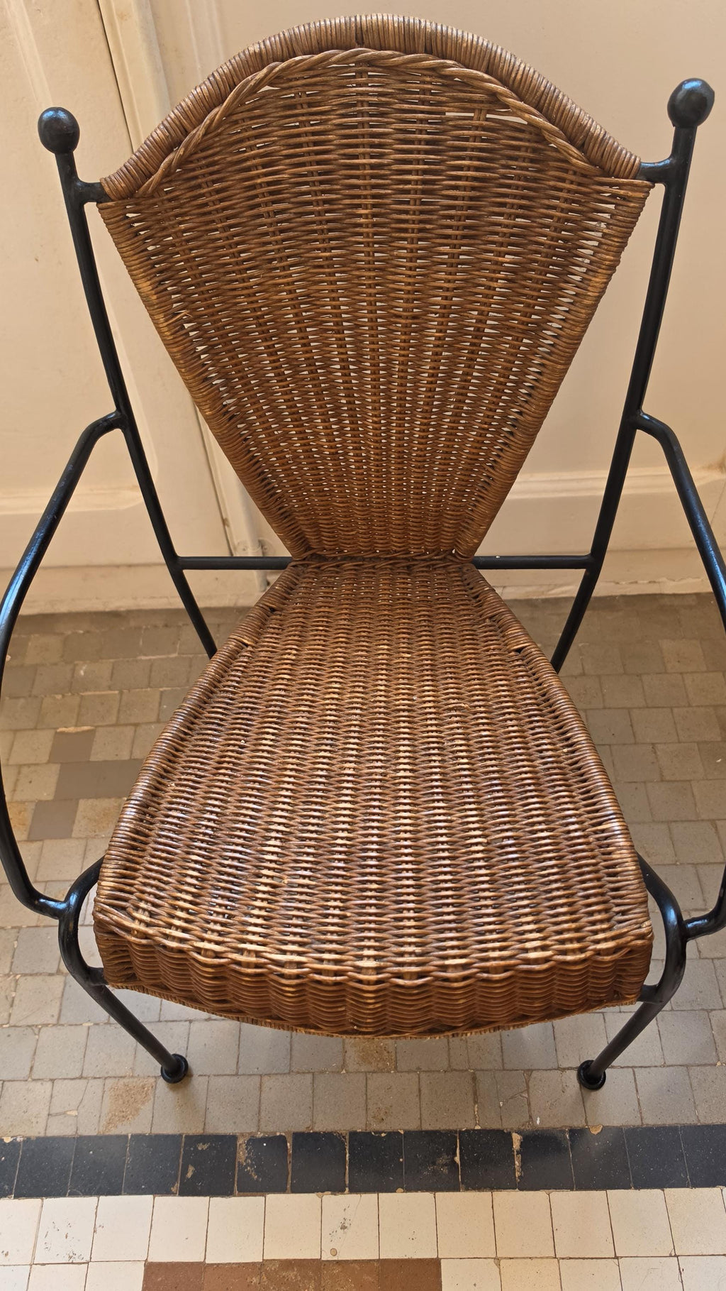Frederick Weinberg Child Chair 1960s Wicker Rattan Iron Mid Century Modern Kids Armchair - Image 4