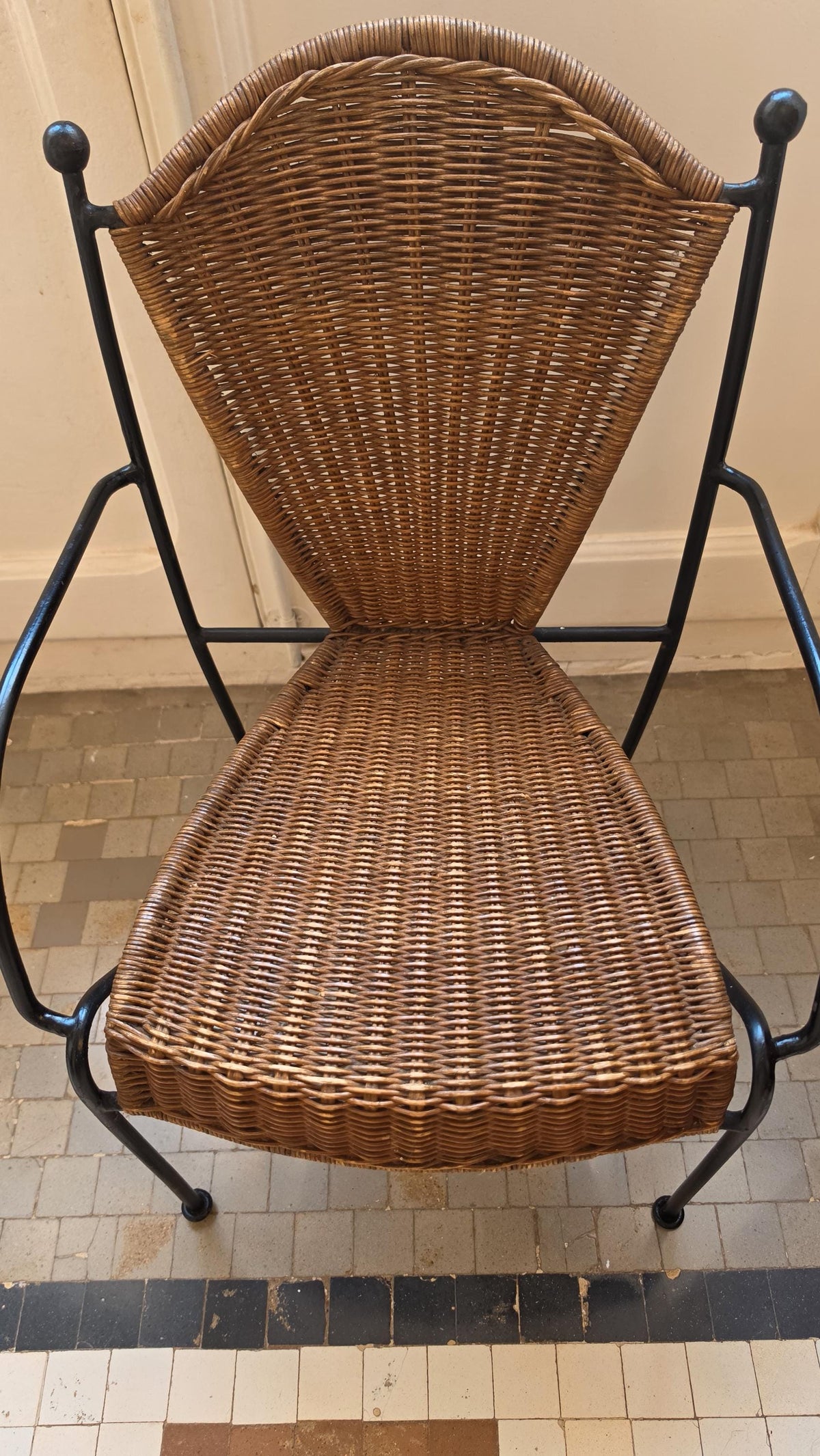 Frederick Weinberg Child Chair 1960s Wicker Rattan Iron Mid Century Modern Kids Armchair - Image 4