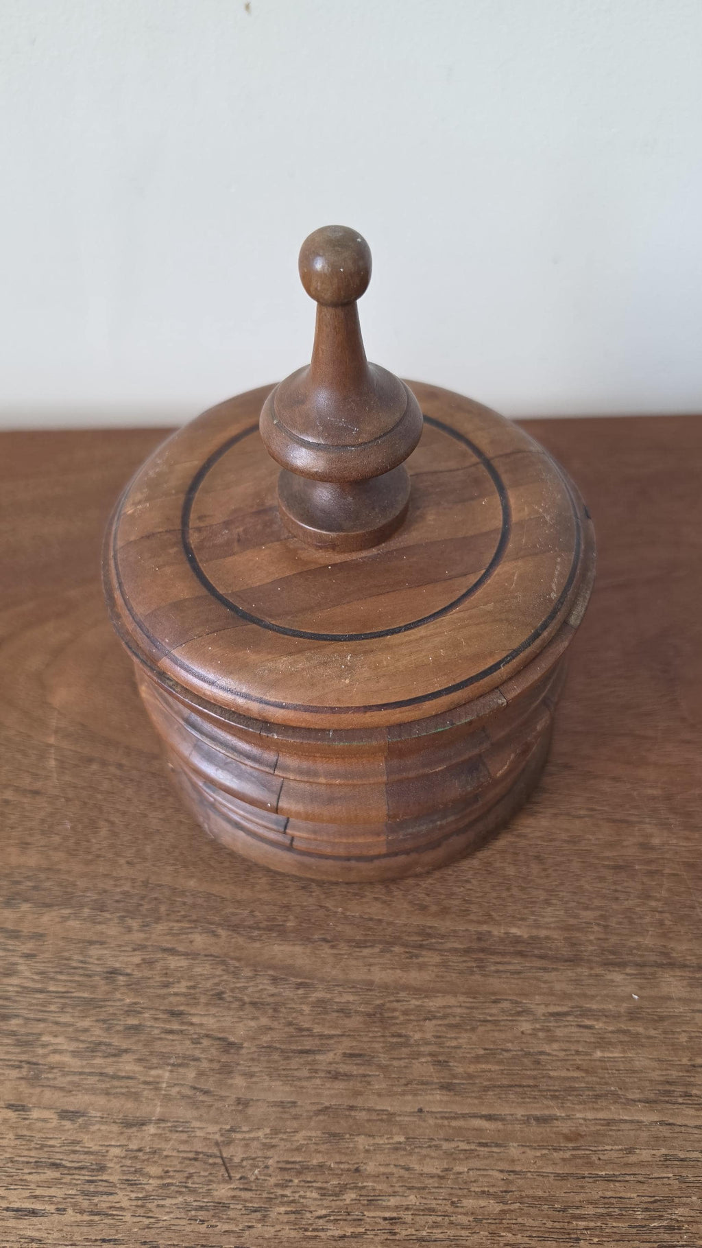 Antique Turned Wood Tobacco Jar Lidded Treen Container Primitive Folk Art Wooden Canister Rustic Country House Decor Storage Vessel - Image 5