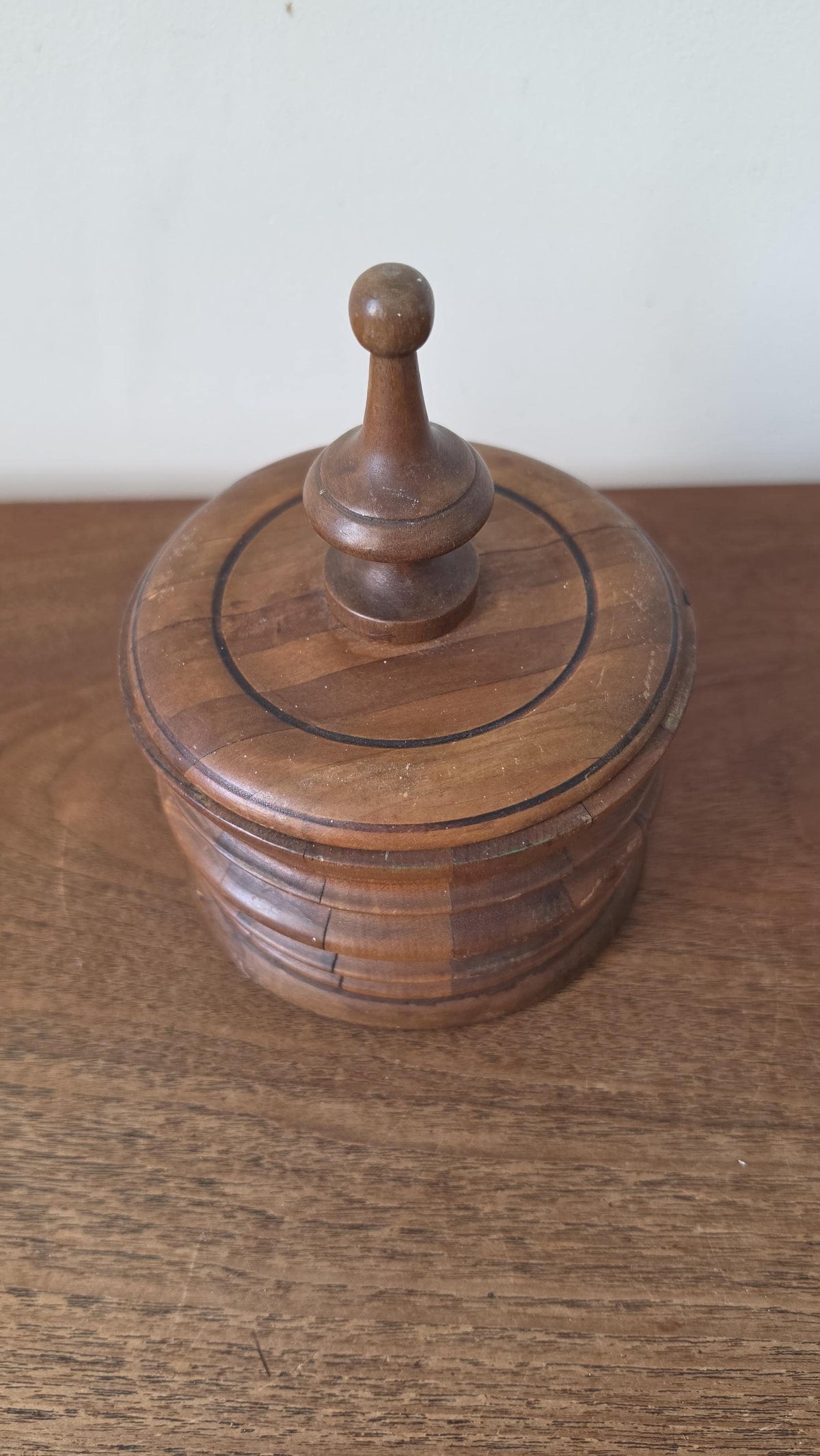 Antique Turned Wood Tobacco Jar Lidded Treen Container Primitive Folk Art Wooden Canister Rustic Country House Decor Storage Vessel - Image 5