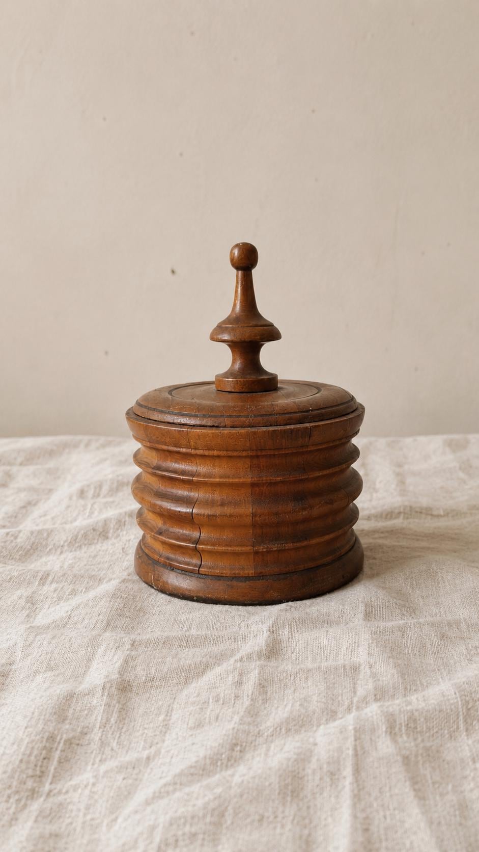 Antique Turned Wood Tobacco Jar Lidded Treen Container Primitive Folk Art Wooden Canister Rustic Country House Decor Storage Vessel - Image 1