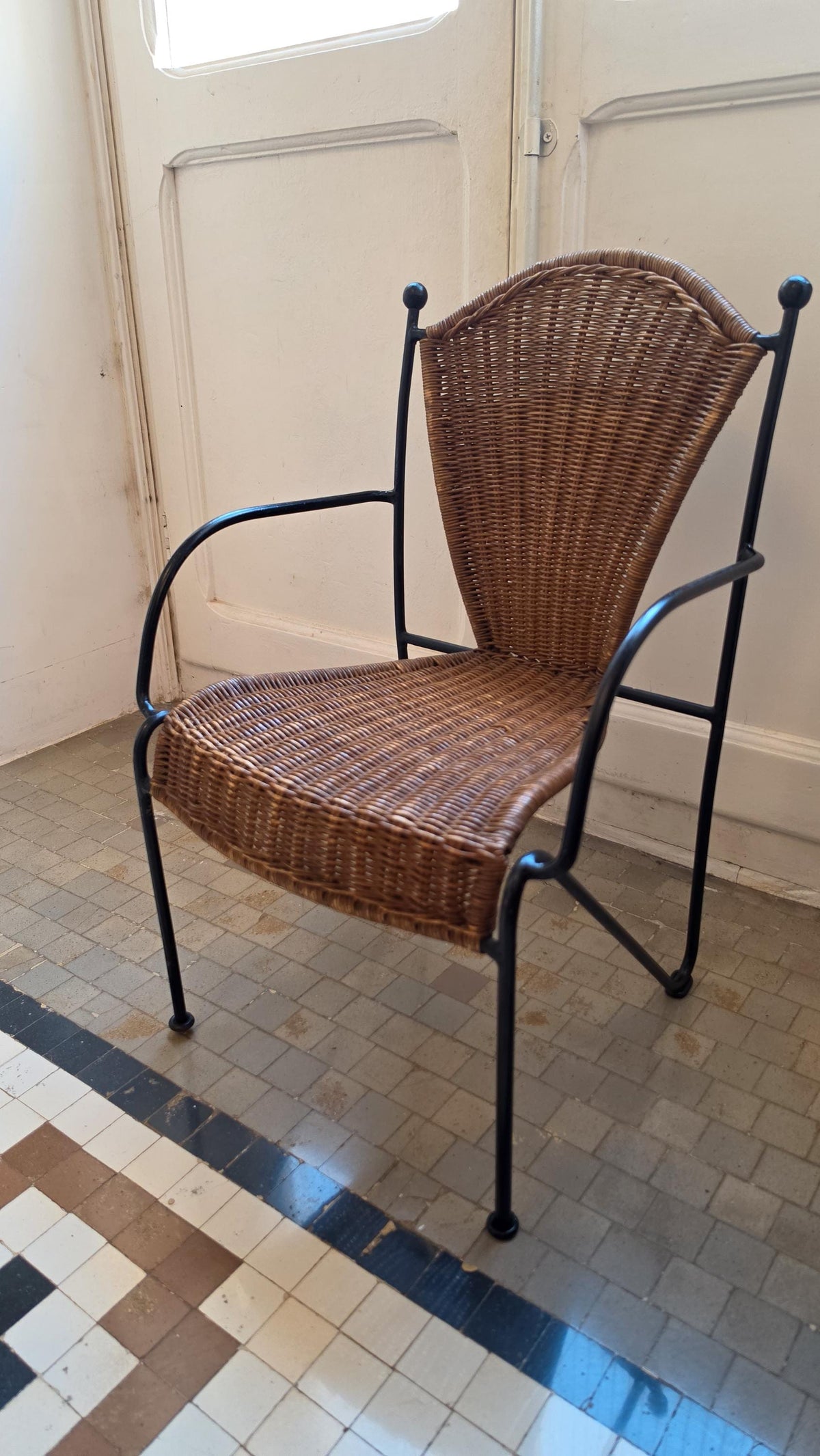 Frederick Weinberg Child Chair 1960s Wicker Rattan Iron Mid Century Modern Kids Armchair - Image 8