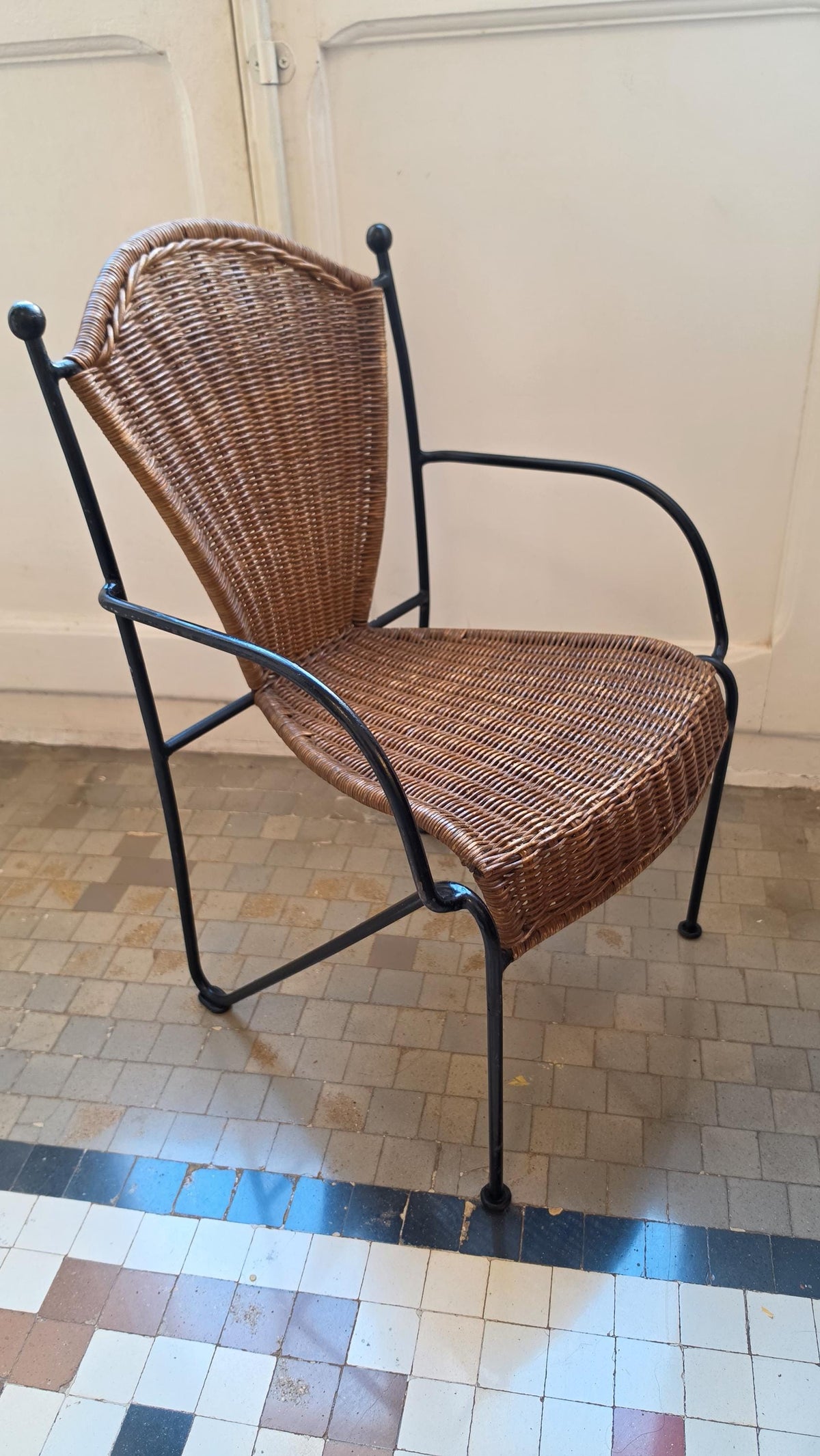 Frederick Weinberg Child Chair 1960s Wicker Rattan Iron Mid Century Modern Kids Armchair - Image 12