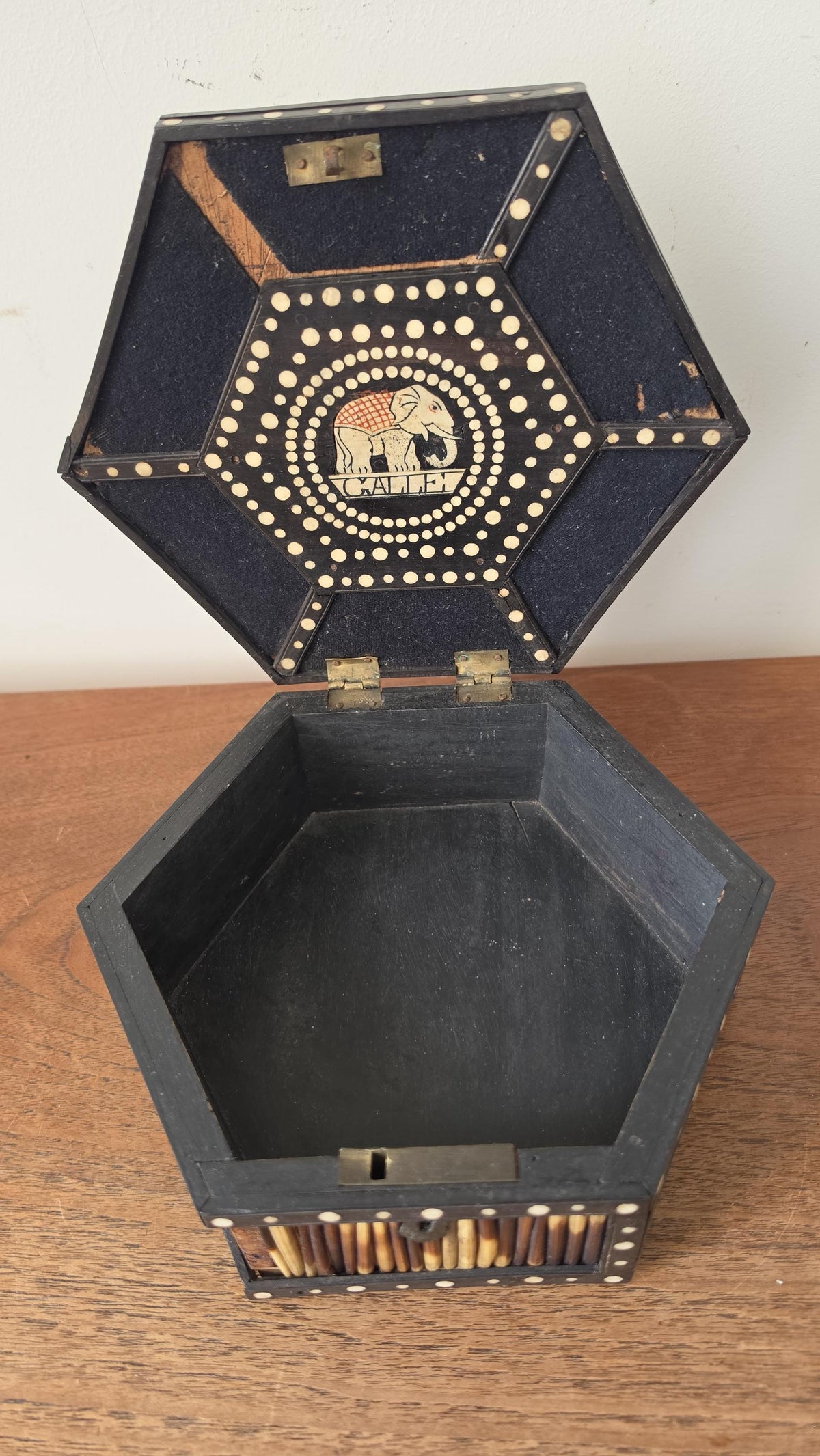 Antique 19th Century Ceylonese Porcupine Quill Box Sri Lanka Hexagonal Bone Inlay Casket - Image 13