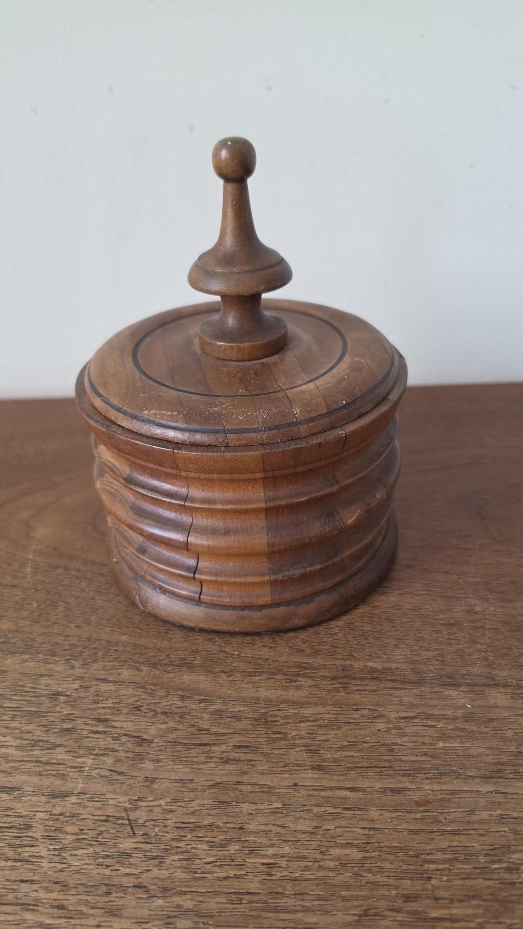 Antique Turned Wood Tobacco Jar Lidded Treen Container Primitive Folk Art Wooden Canister Rustic Country House Decor Storage Vessel - Image 4