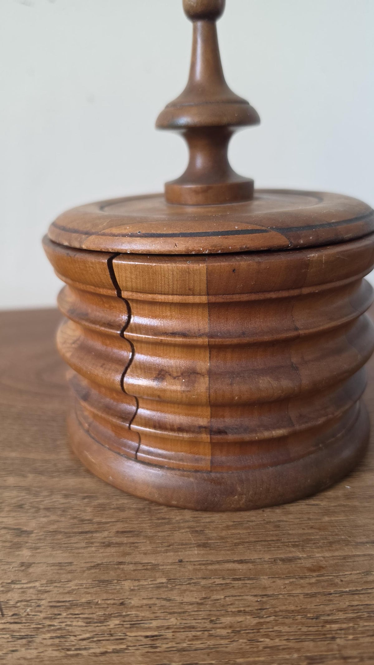 Antique Turned Wood Tobacco Jar Lidded Treen Container Primitive Folk Art Wooden Canister Rustic Country House Decor Storage Vessel - Image 6