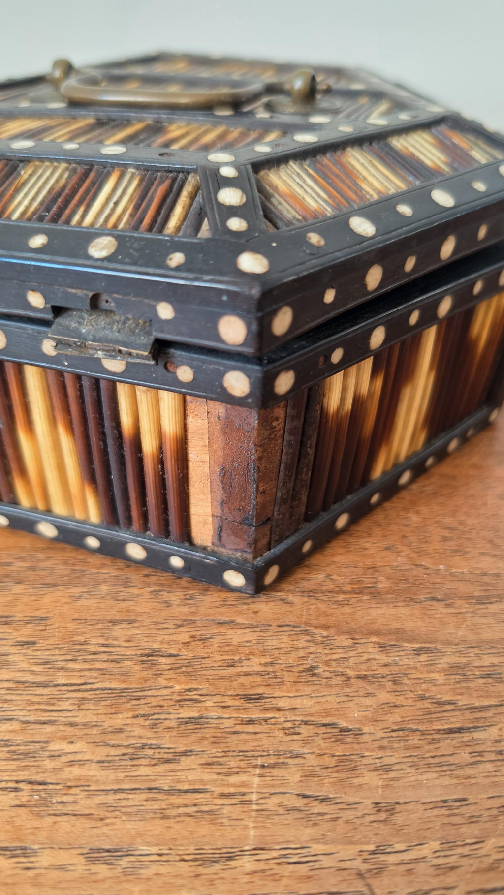 Antique 19th Century Ceylonese Porcupine Quill Box Sri Lanka Hexagonal Bone Inlay Casket - Image 10