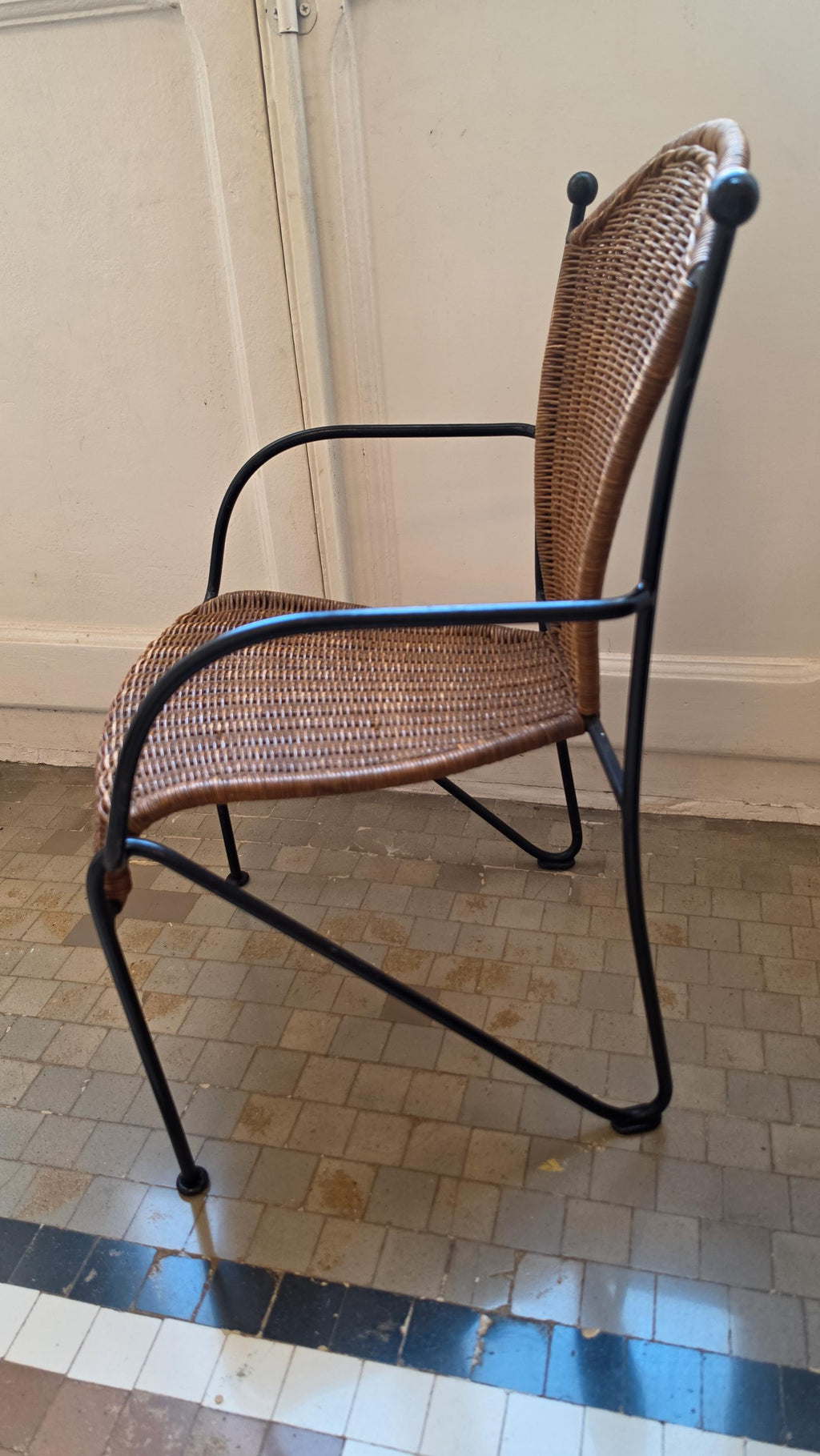 Frederick Weinberg Child Chair 1960s Wicker Rattan Iron Mid Century Modern Kids Armchair - Image 9