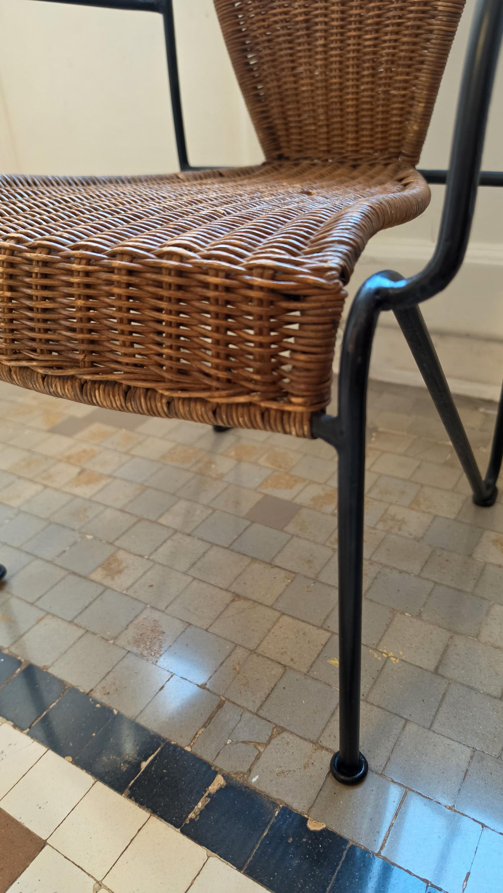 Frederick Weinberg Child Chair 1960s Wicker Rattan Iron Mid Century Modern Kids Armchair - Image 7