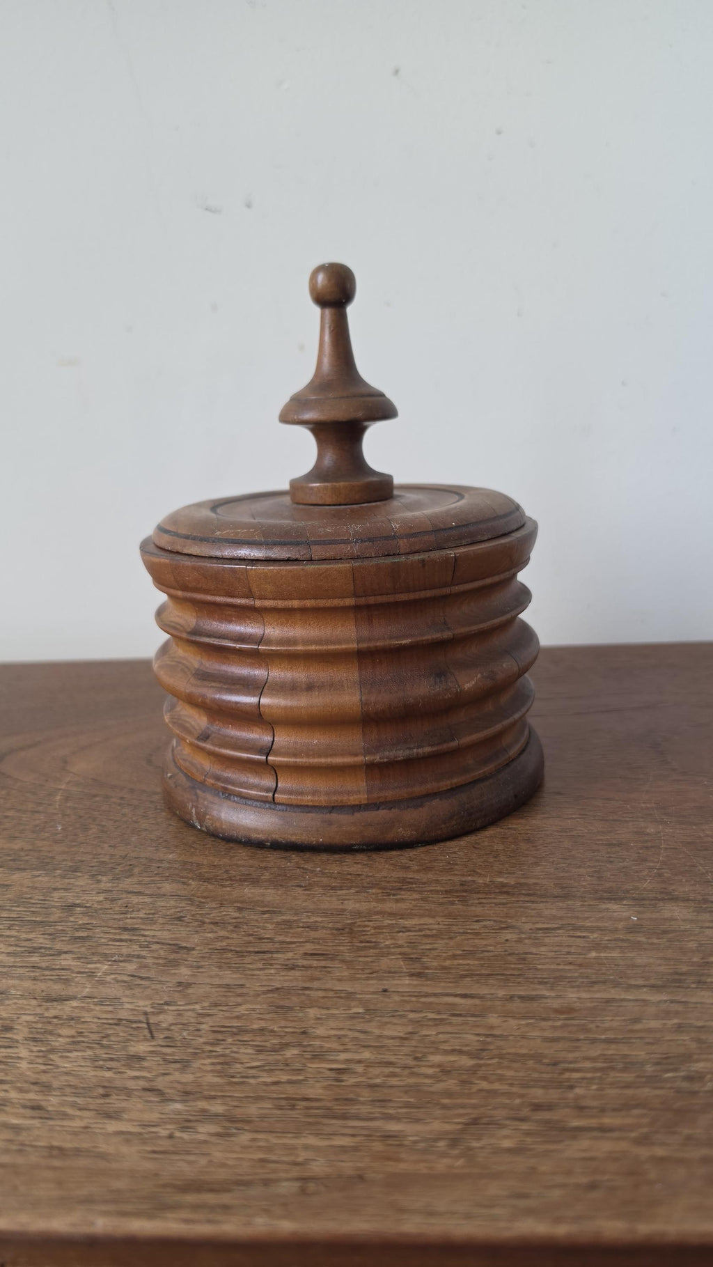 Antique Turned Wood Tobacco Jar Lidded Treen Container Primitive Folk Art Wooden Canister Rustic Country House Decor Storage Vessel - Image 3