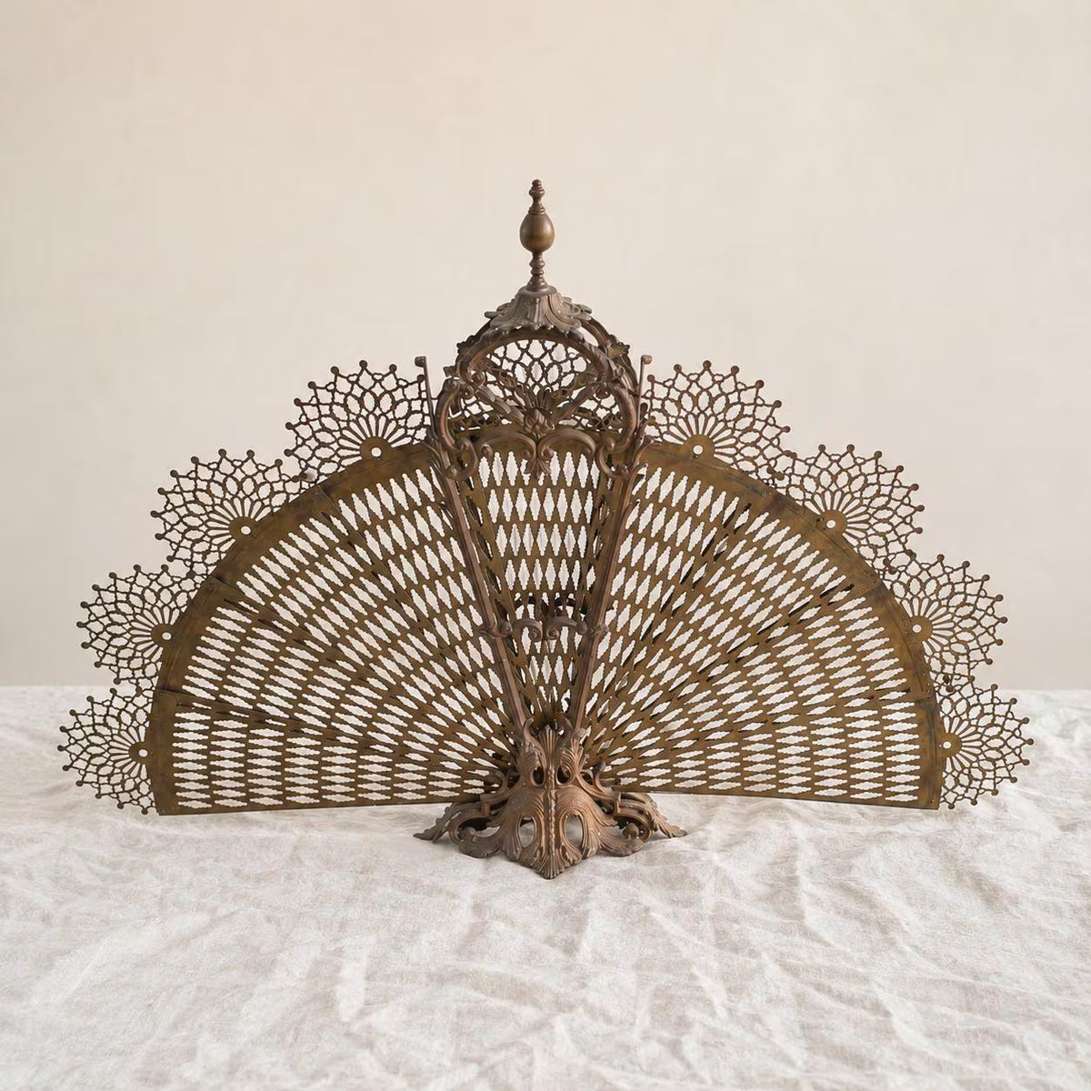 Antique Victorian Brass Fireplace Screen Ornate Folding Fan Peacock Fire Guard Hearth Screen Art Nouveau Home Decor - Image 1