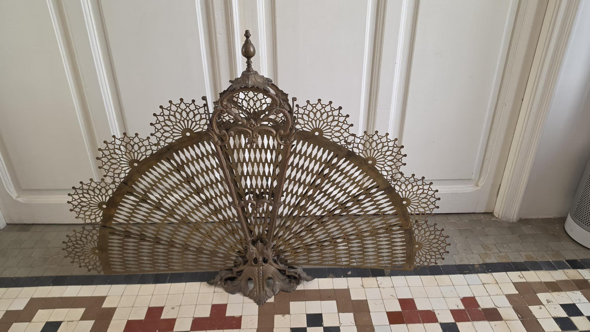 Antique Victorian Brass Fireplace Screen Ornate Folding Fan Peacock Fire Guard Hearth Screen Art Nouveau Home Decor - Image 3