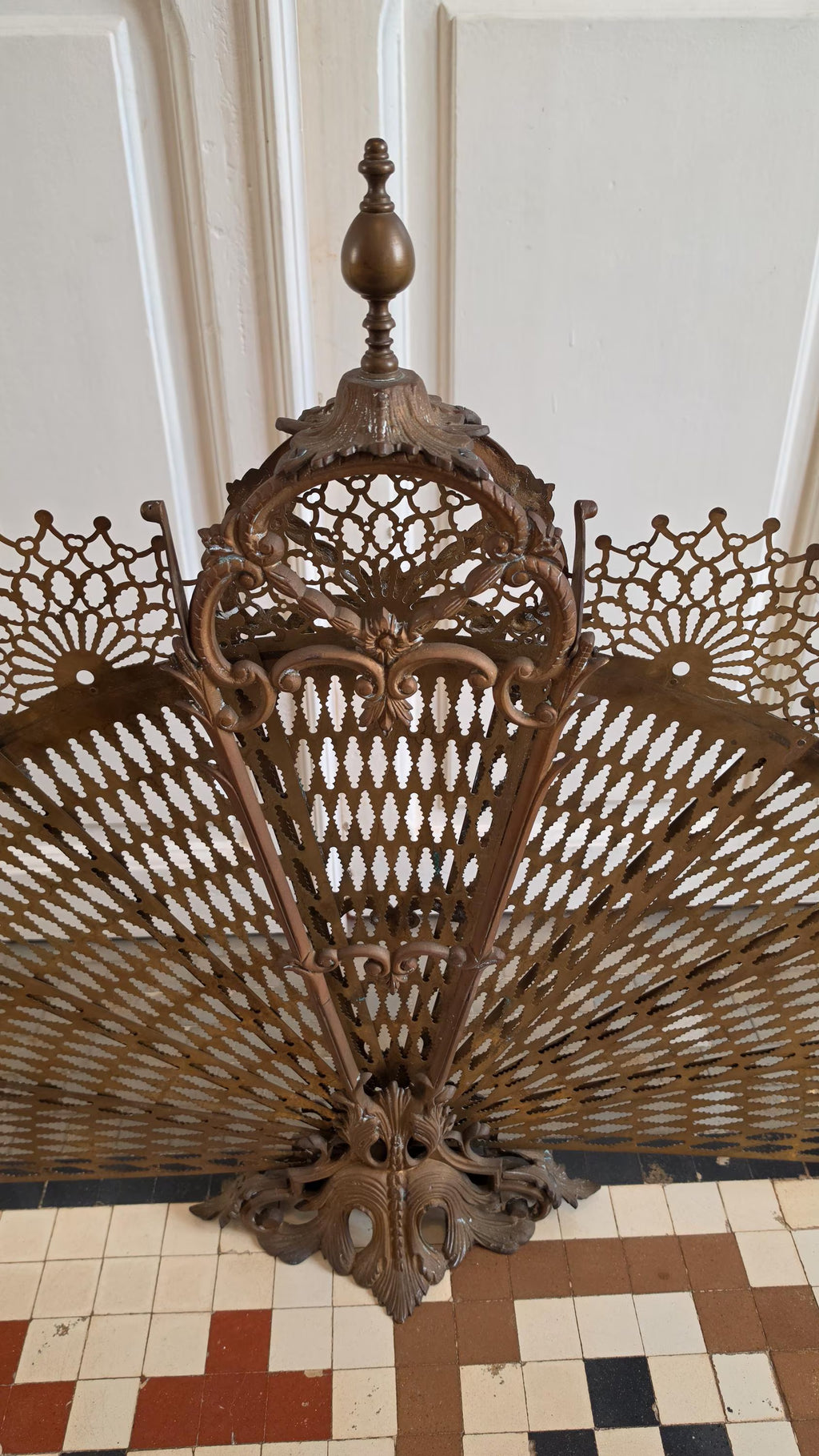 Antique Victorian Brass Fireplace Screen Ornate Folding Fan Peacock Fire Guard Hearth Screen Art Nouveau Home Decor - Image 5