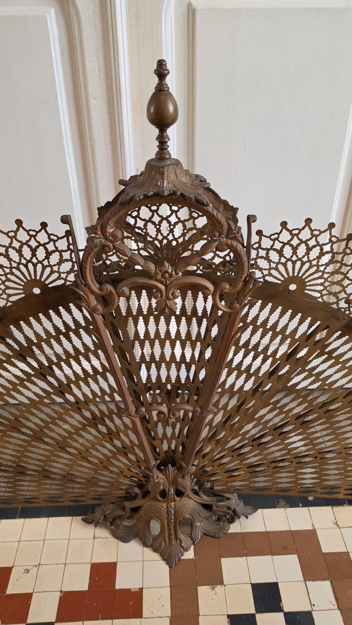 Antique Victorian Brass Fireplace Screen Ornate Folding Fan Peacock Fire Guard Hearth Screen Art Nouveau Home Decor - Image 5