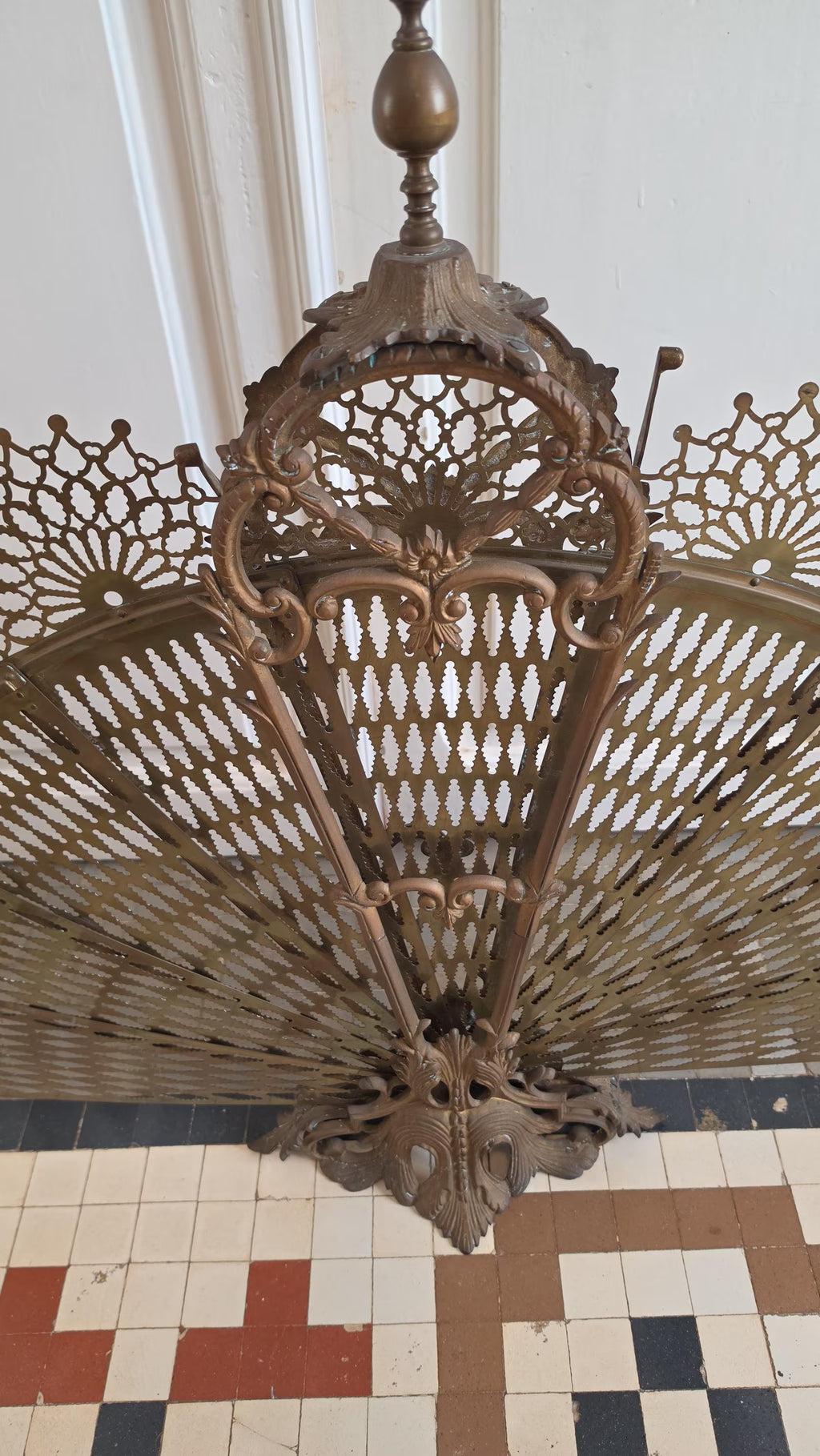 Antique Victorian Brass Fireplace Screen Ornate Folding Fan Peacock Fire Guard Hearth Screen Art Nouveau Home Decor - Image 11