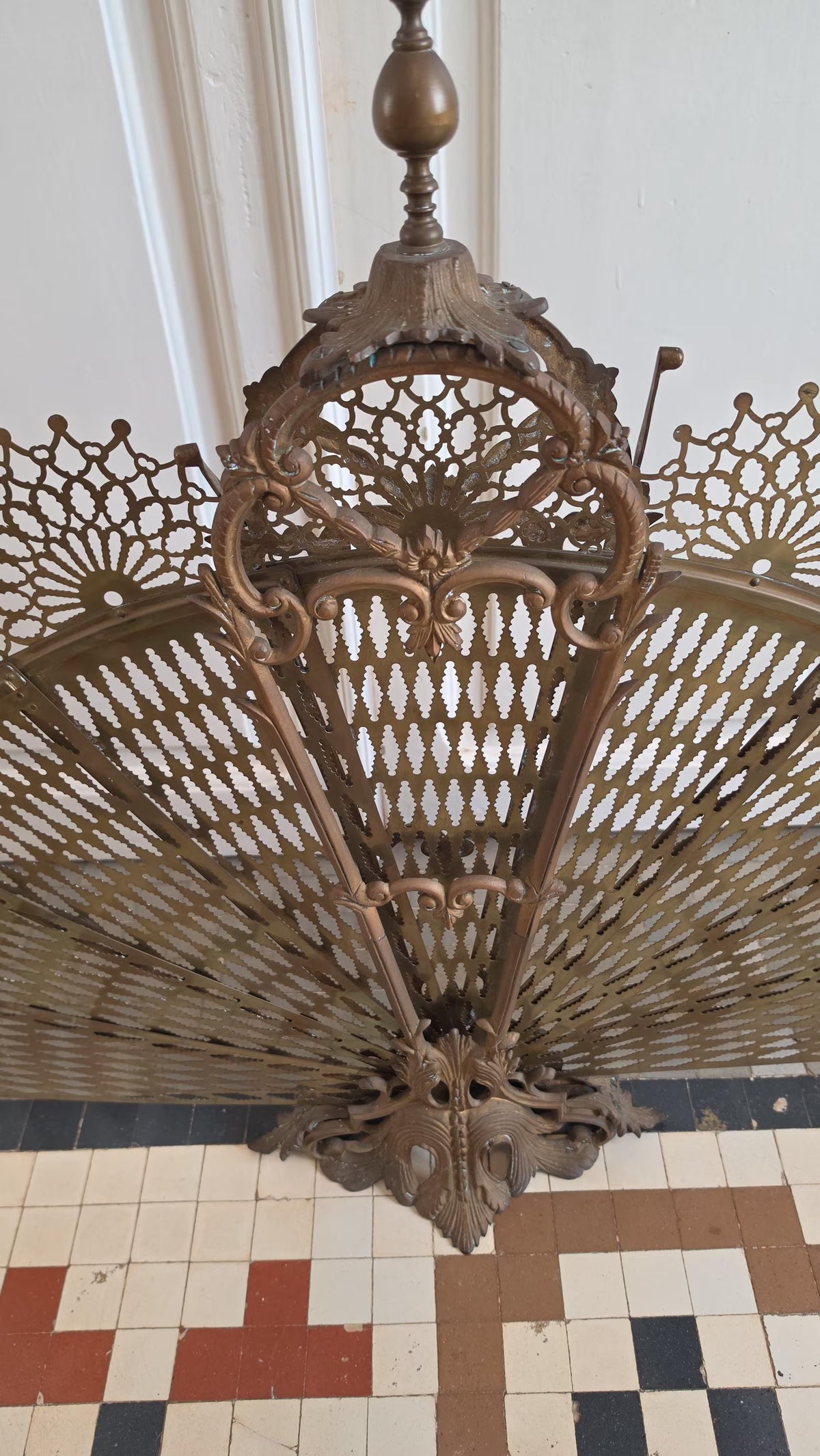 Antique Victorian Brass Fireplace Screen Ornate Folding Fan Peacock Fire Guard Hearth Screen Art Nouveau Home Decor - Image 11
