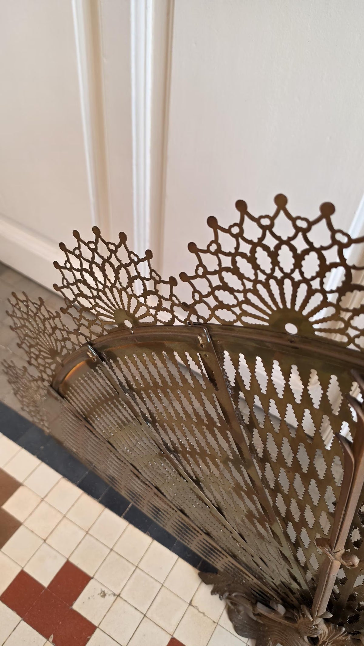 Antique Victorian Brass Fireplace Screen Ornate Folding Fan Peacock Fire Guard Hearth Screen Art Nouveau Home Decor - Image 13