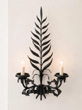 Vintage Italian Tole Wall Sconce Black Metal Botanical Light Double Arm Leaf Floral Hollywood Regency Mid Century Statement Lighting - Image 1