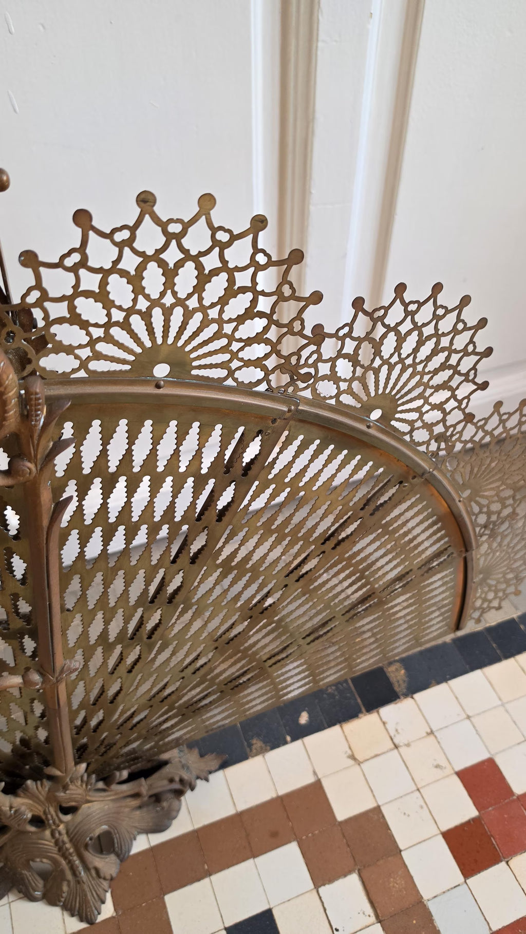 Antique Victorian Brass Fireplace Screen Ornate Folding Fan Peacock Fire Guard Hearth Screen Art Nouveau Home Decor - Image 14