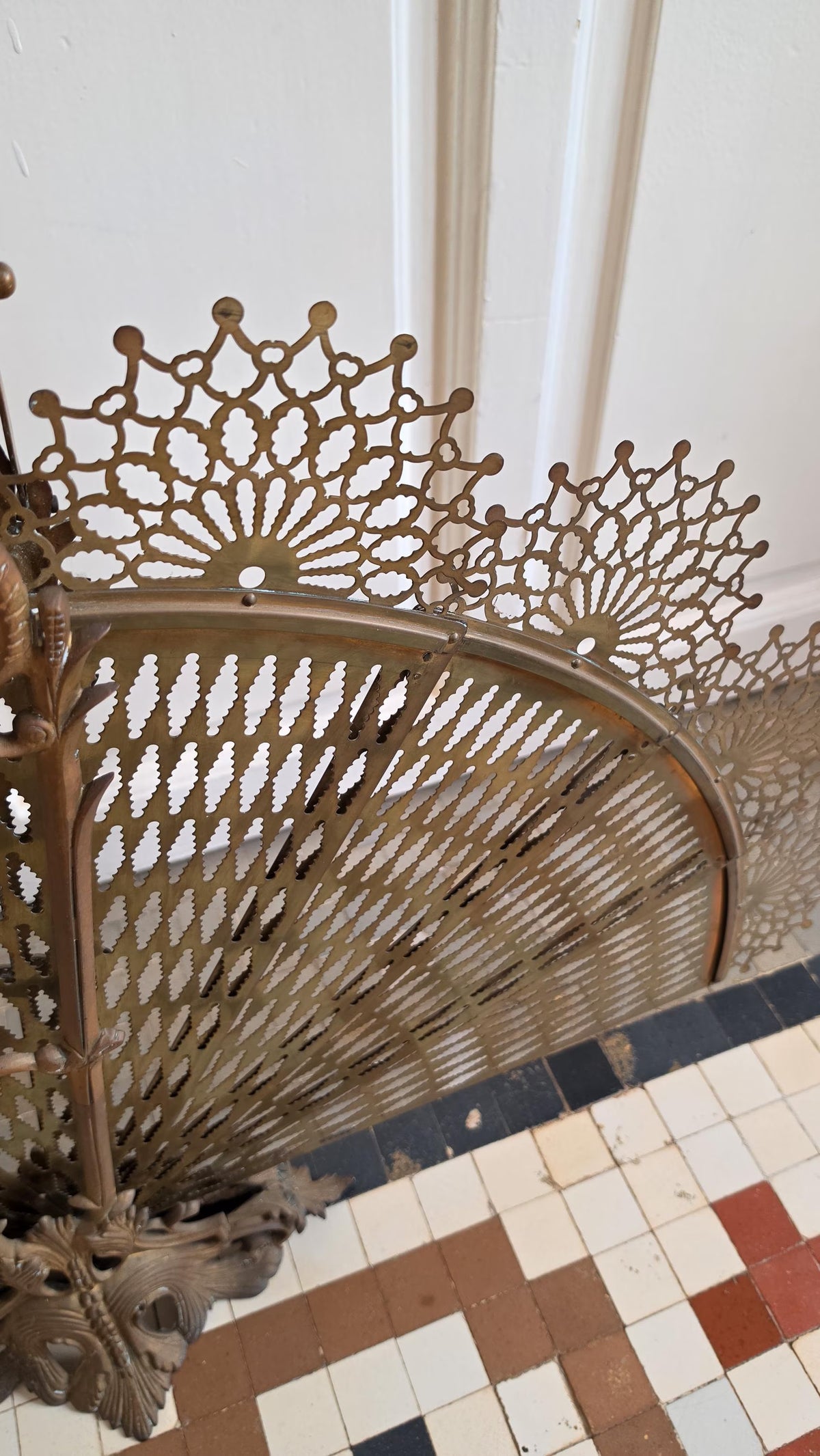 Antique Victorian Brass Fireplace Screen Ornate Folding Fan Peacock Fire Guard Hearth Screen Art Nouveau Home Decor - Image 14