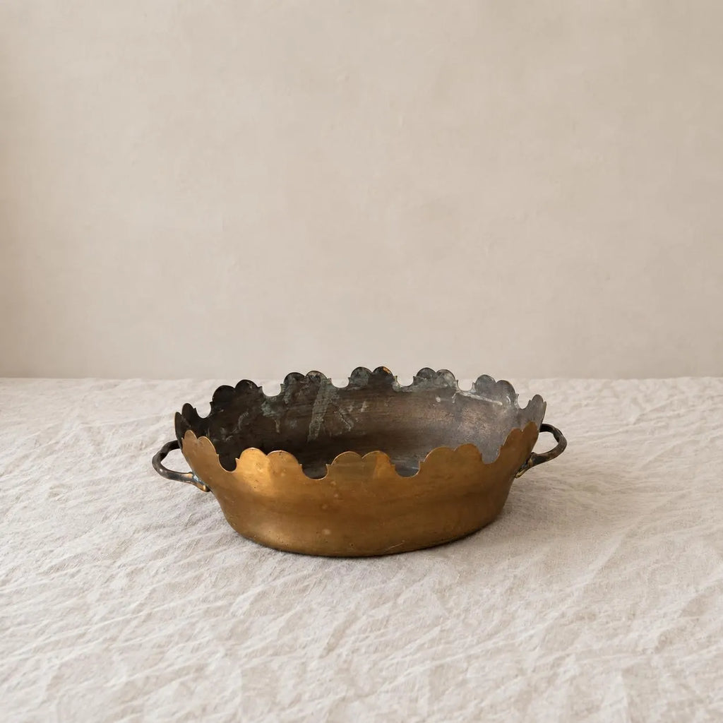 Art Deco copper Wine & Glass Cooler, Scalloped Champagne Bucket, Vintage Barware Chiller with Handles, French Deco Style - Image 1