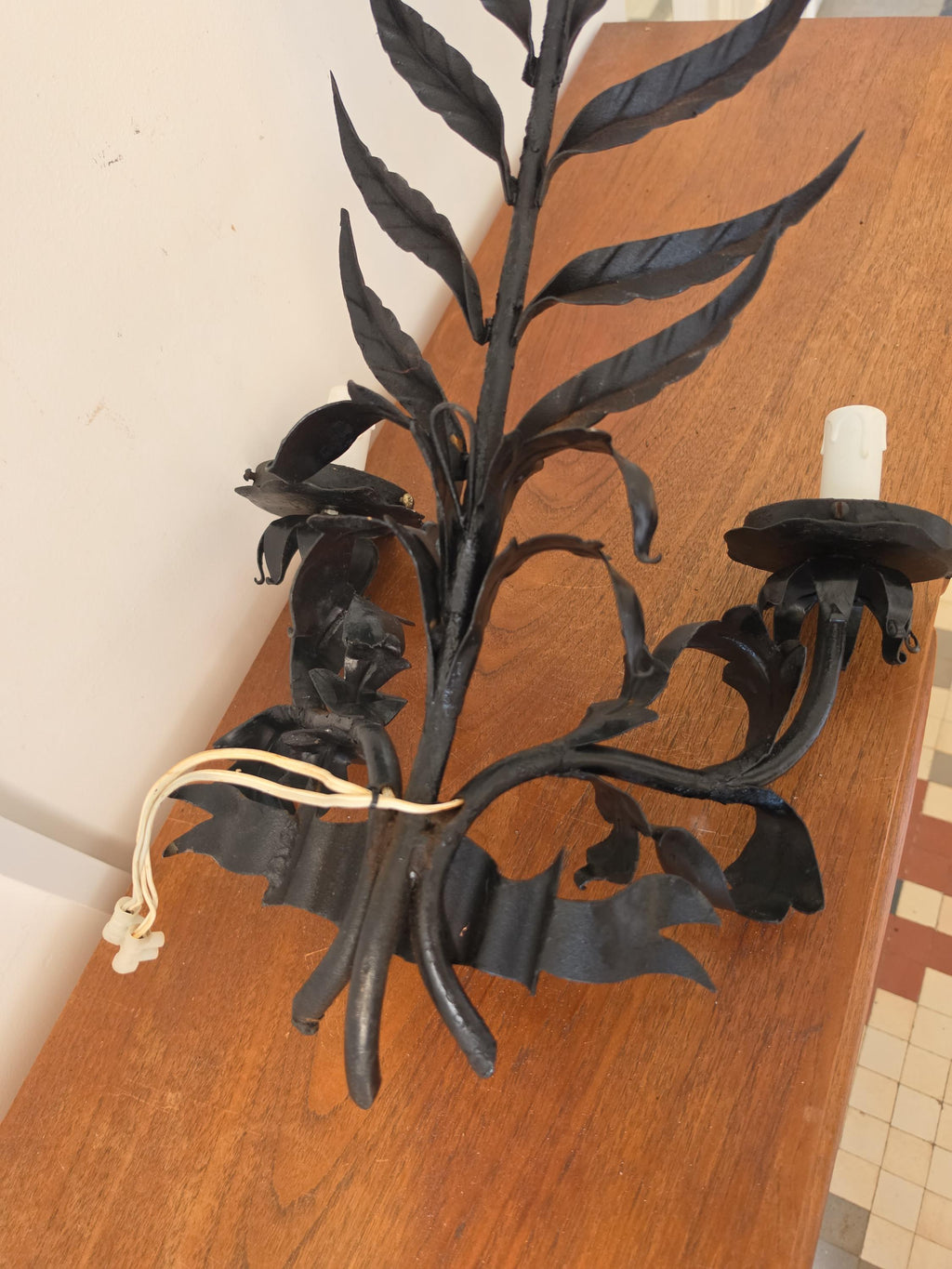 Vintage Italian Tole Wall Sconce Black Metal Botanical Light Double Arm Leaf Floral Hollywood Regency Mid Century Statement Lighting - Image 16