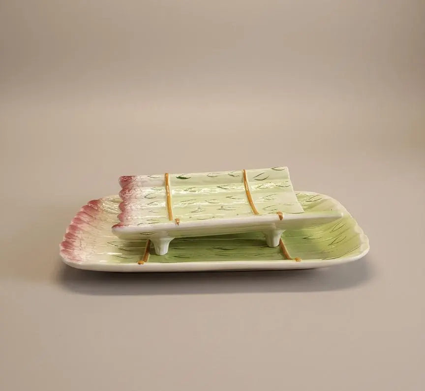 Vintage Italian Majolica Asparagus Serving Dish Ceramic Strainer Platter Trompe Loeil Vegetable Ware Kitchen Table Decor Collectible - Image 1