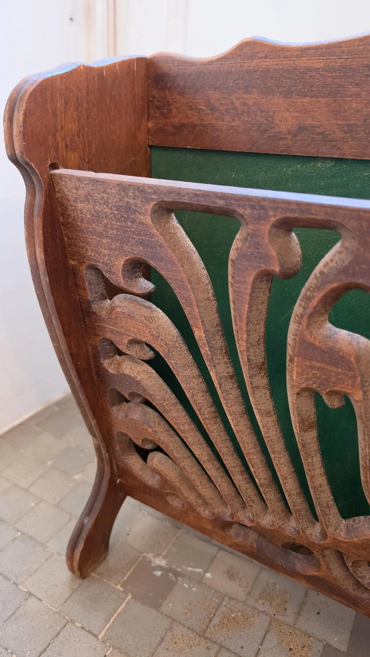 Vintage Art Nouveau Wood Magazine Rack Carved Newspaper Stand Canterbury Record Holder Mid Century Home Decor - Image 5