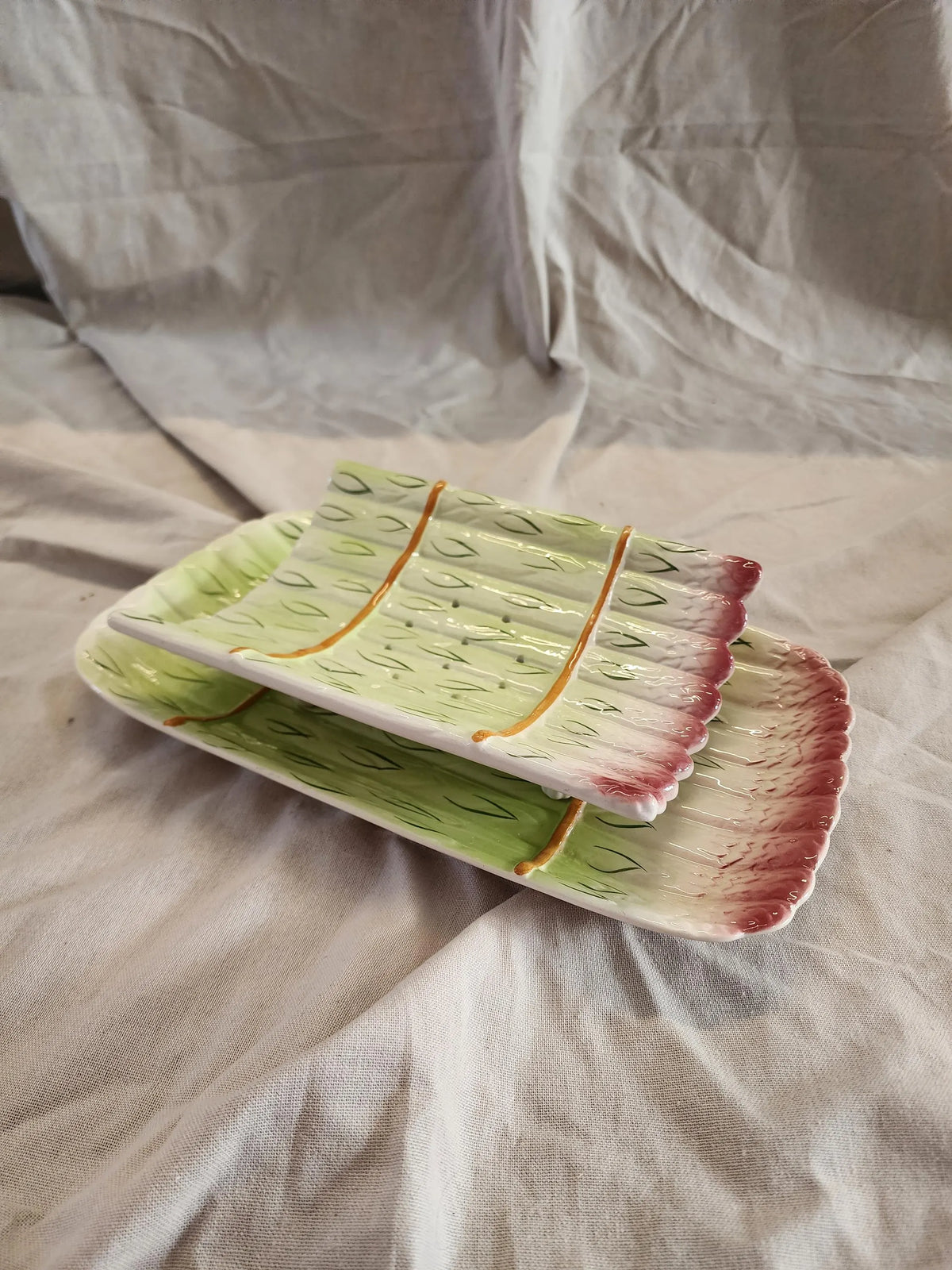 Vintage Italian Majolica Asparagus Serving Dish Ceramic Strainer Platter Trompe Loeil Vegetable Ware Kitchen Table Decor Collectible - Image 5