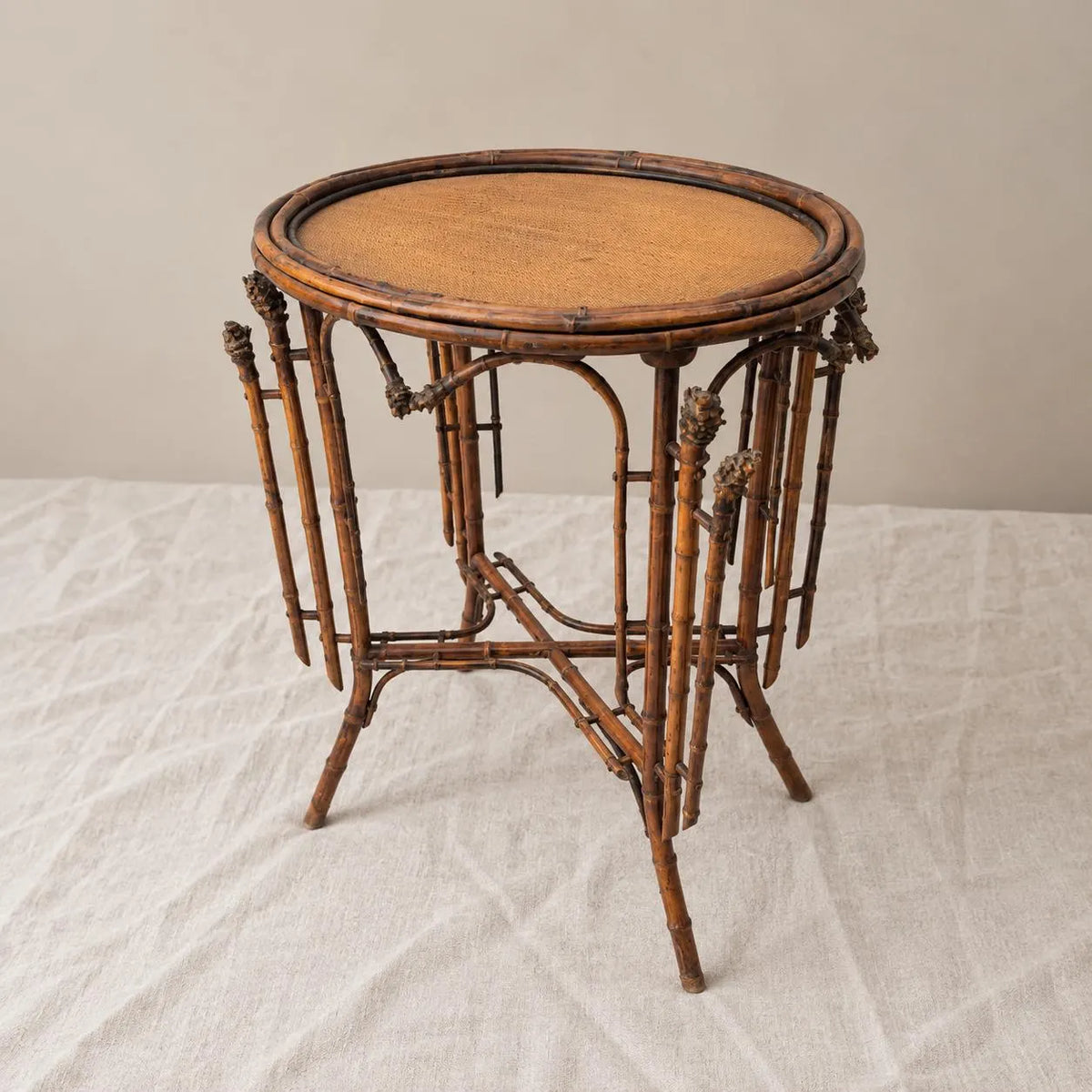 Antique French Bamboo Side Table Japonisme Aesthetic Movement Oval Rattan Cane Occasional Table Victorian Chinoiserie Furniture - Image 1