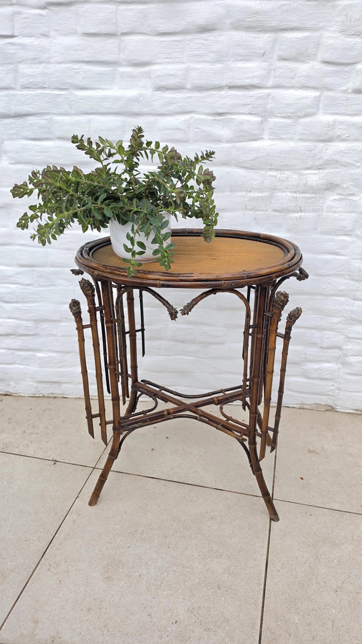 Antique French Bamboo Side Table Japonisme Aesthetic Movement Oval Rattan Cane Occasional Table Victorian Chinoiserie Furniture - Image 3