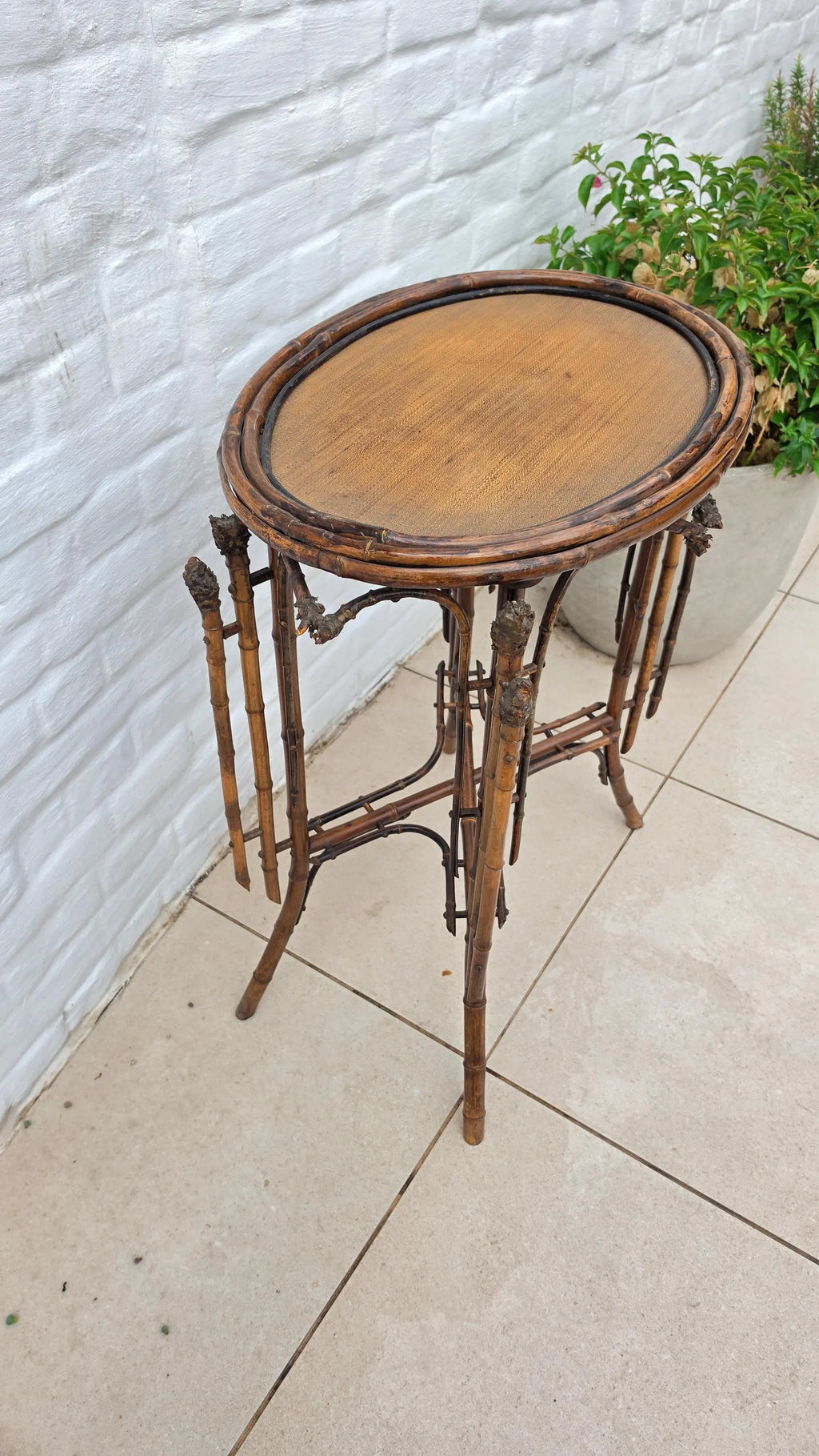 Antique French Bamboo Side Table Japonisme Aesthetic Movement Oval Rattan Cane Occasional Table Victorian Chinoiserie Furniture - Image 4