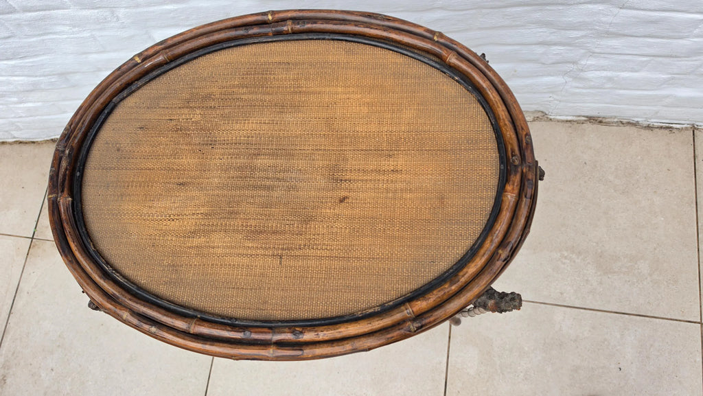 Antique French Bamboo Side Table Japonisme Aesthetic Movement Oval Rattan Cane Occasional Table Victorian Chinoiserie Furniture - Image 7