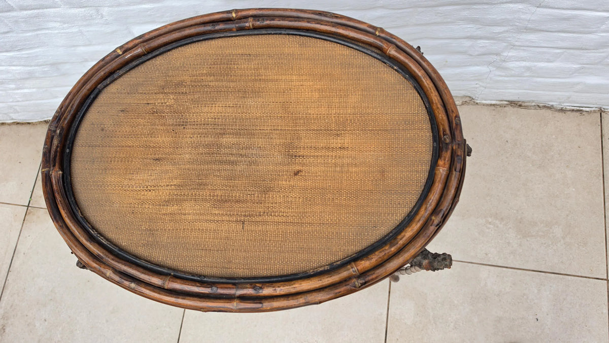 Antique French Bamboo Side Table Japonisme Aesthetic Movement Oval Rattan Cane Occasional Table Victorian Chinoiserie Furniture - Image 7