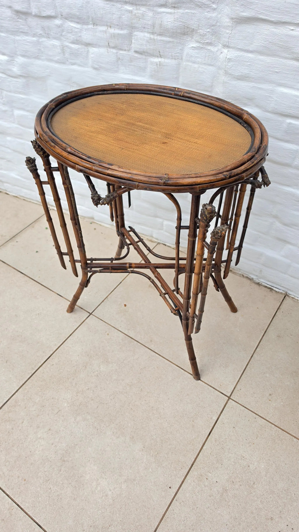 Antique French Bamboo Side Table Japonisme Aesthetic Movement Oval Rattan Cane Occasional Table Victorian Chinoiserie Furniture - Image 6