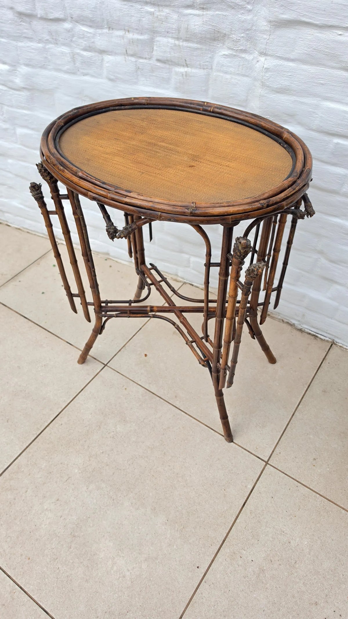 Antique French Bamboo Side Table Japonisme Aesthetic Movement Oval Rattan Cane Occasional Table Victorian Chinoiserie Furniture - Image 6