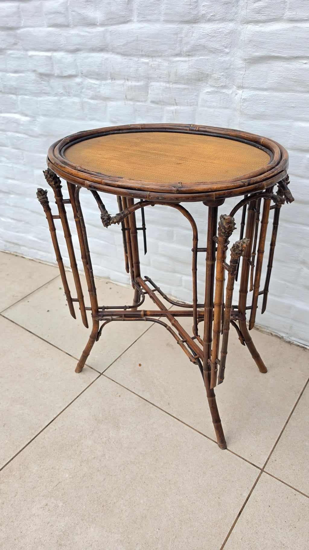 Antique French Bamboo Side Table Japonisme Aesthetic Movement Oval Rattan Cane Occasional Table Victorian Chinoiserie Furniture - Image 5