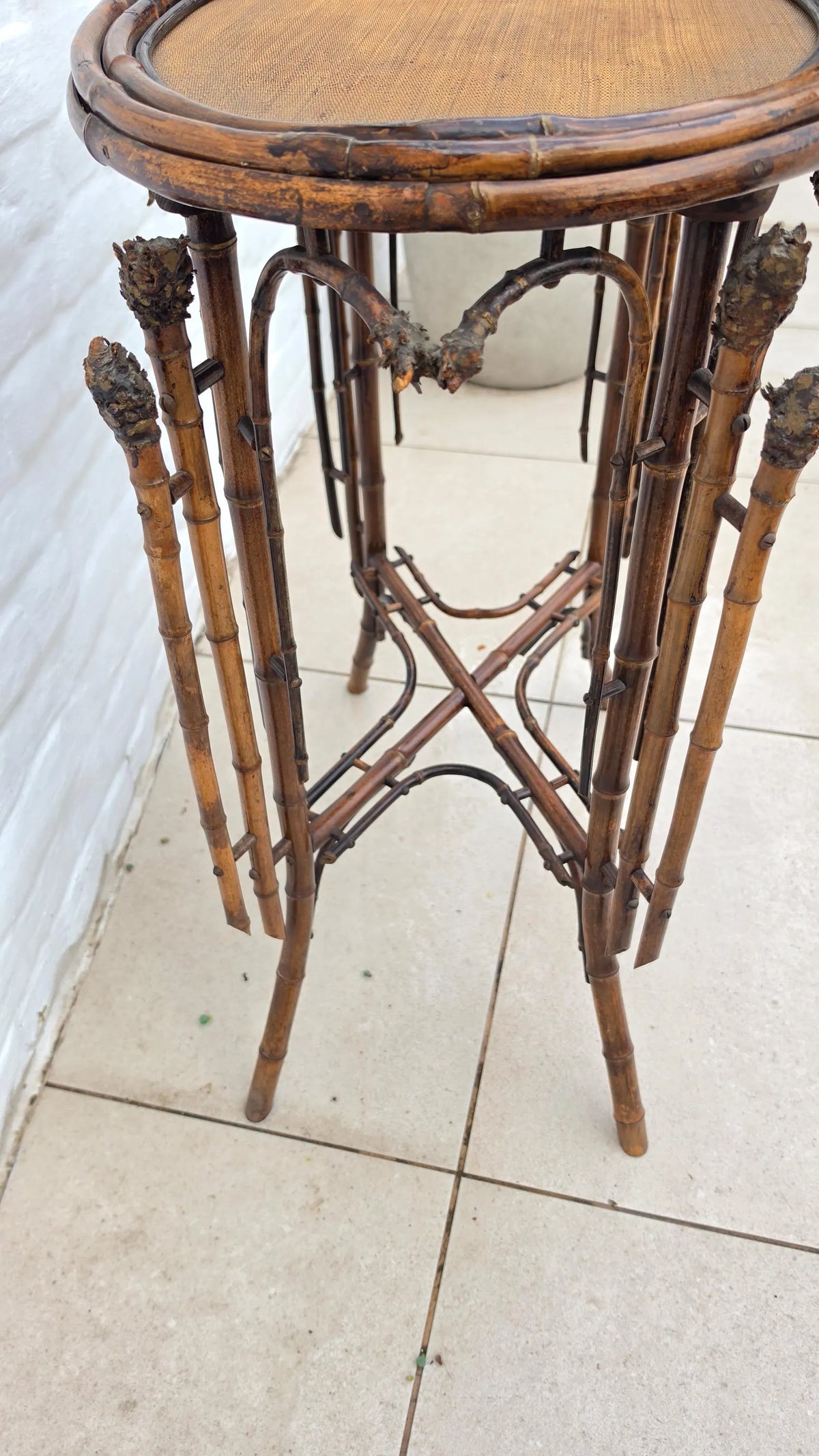 Antique French Bamboo Side Table Japonisme Aesthetic Movement Oval Rattan Cane Occasional Table Victorian Chinoiserie Furniture - Image 15