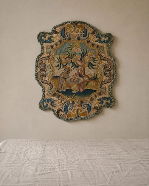 Antique French Petit Point & Gros Point Needlework Chair Back c1790 Silk Wool Figural Floral Tapestry Textile - Image 1