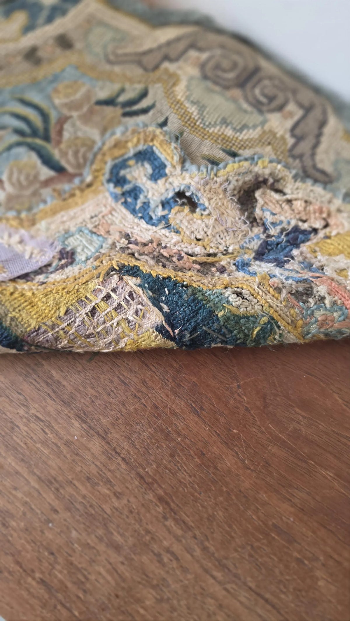 Antique French Petit Point & Gros Point Needlework Chair Back c1790 Silk Wool Figural Floral Tapestry Textile - Image 9